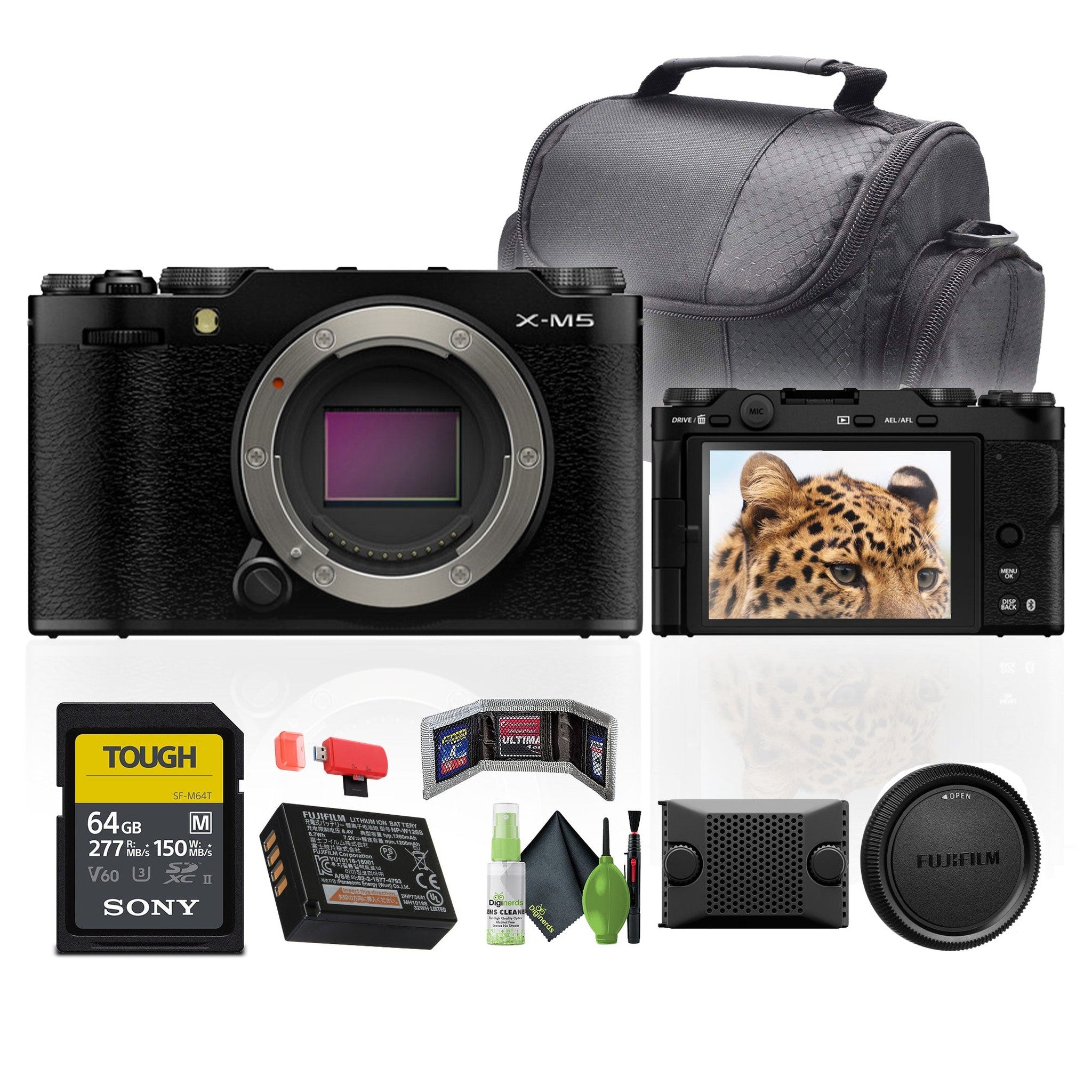 Fujifilm X-M5 Mirrorless Digital Camera Body Black + 64GB Memory Card + More