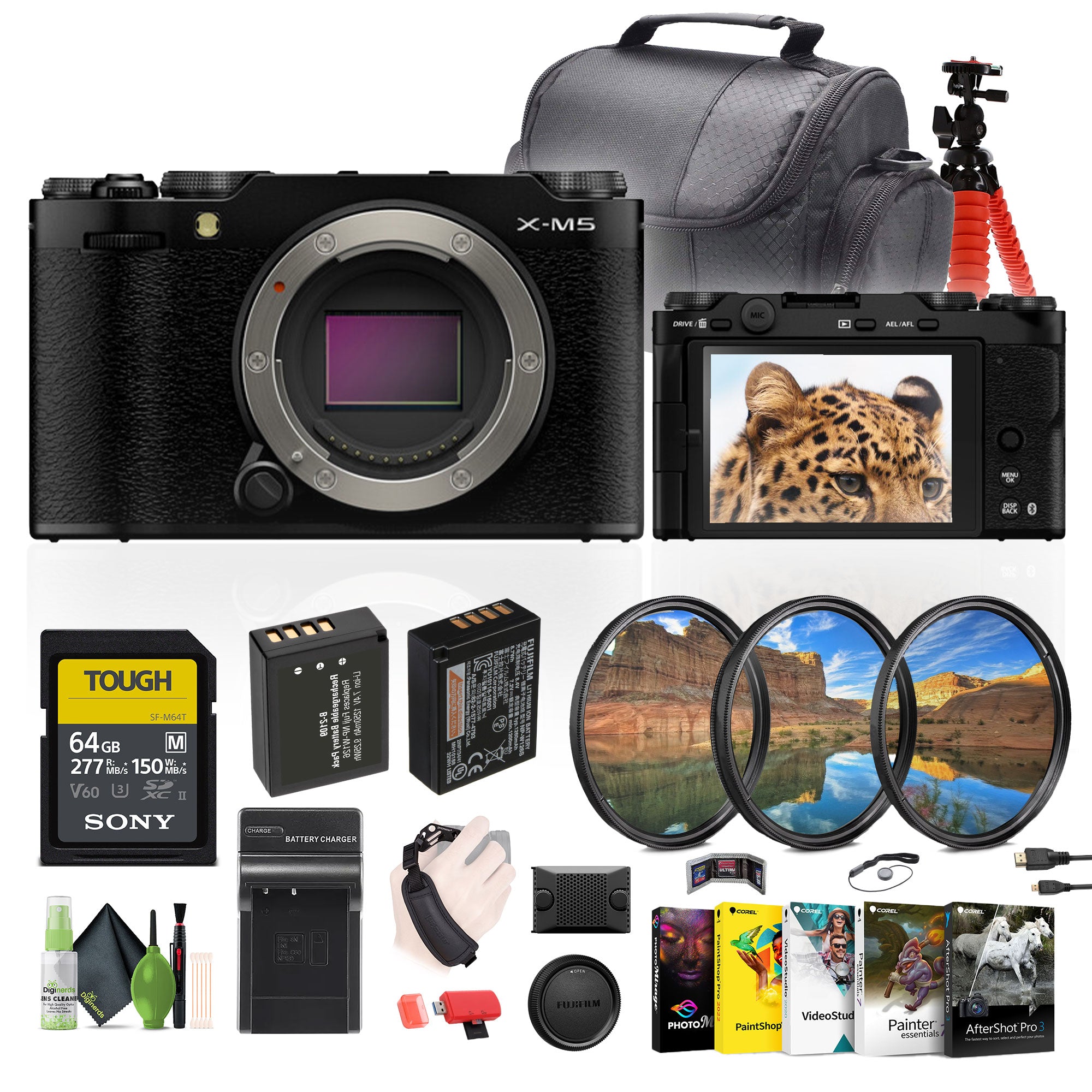 Fujifilm X-M5 Mirrorless Camera Body +Battery NP-W126+ Charger+64GB Card + More