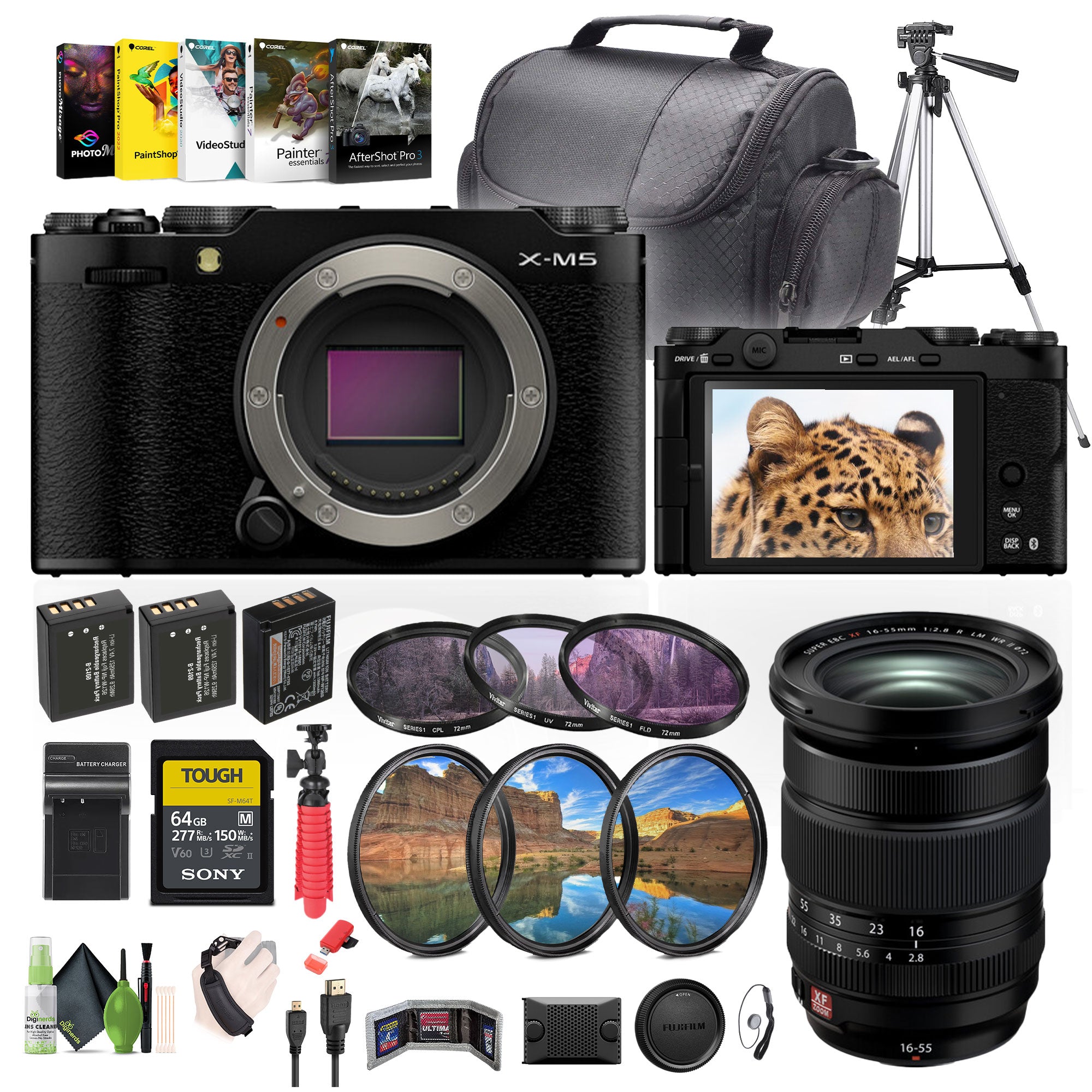Fujifilm X-M5 Mirrorless Camera Body + XF 16-55mm f/2.8 R LM WR II Lens + More