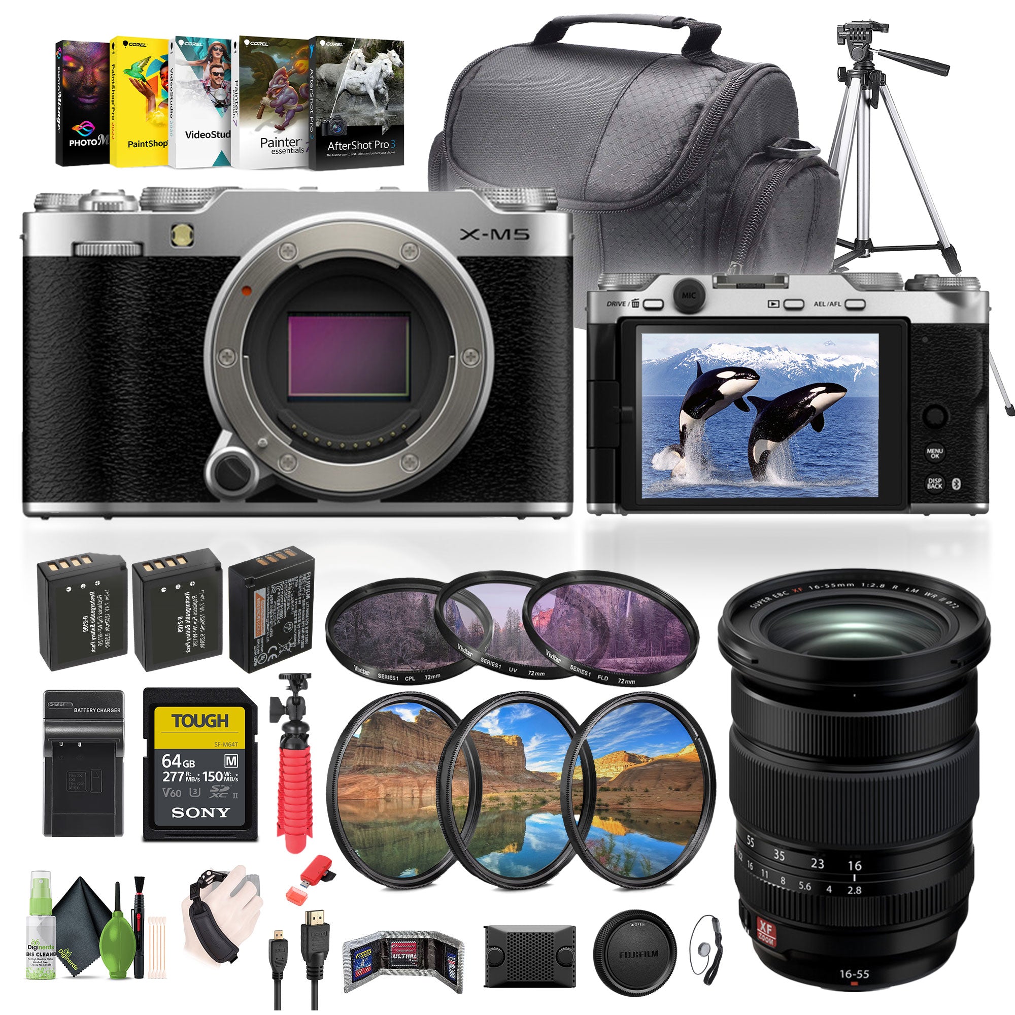 Fujifilm X-M5 Mirrorless Camera Body + XF 16-55mm f/2.8 R LM WR II Lens + More