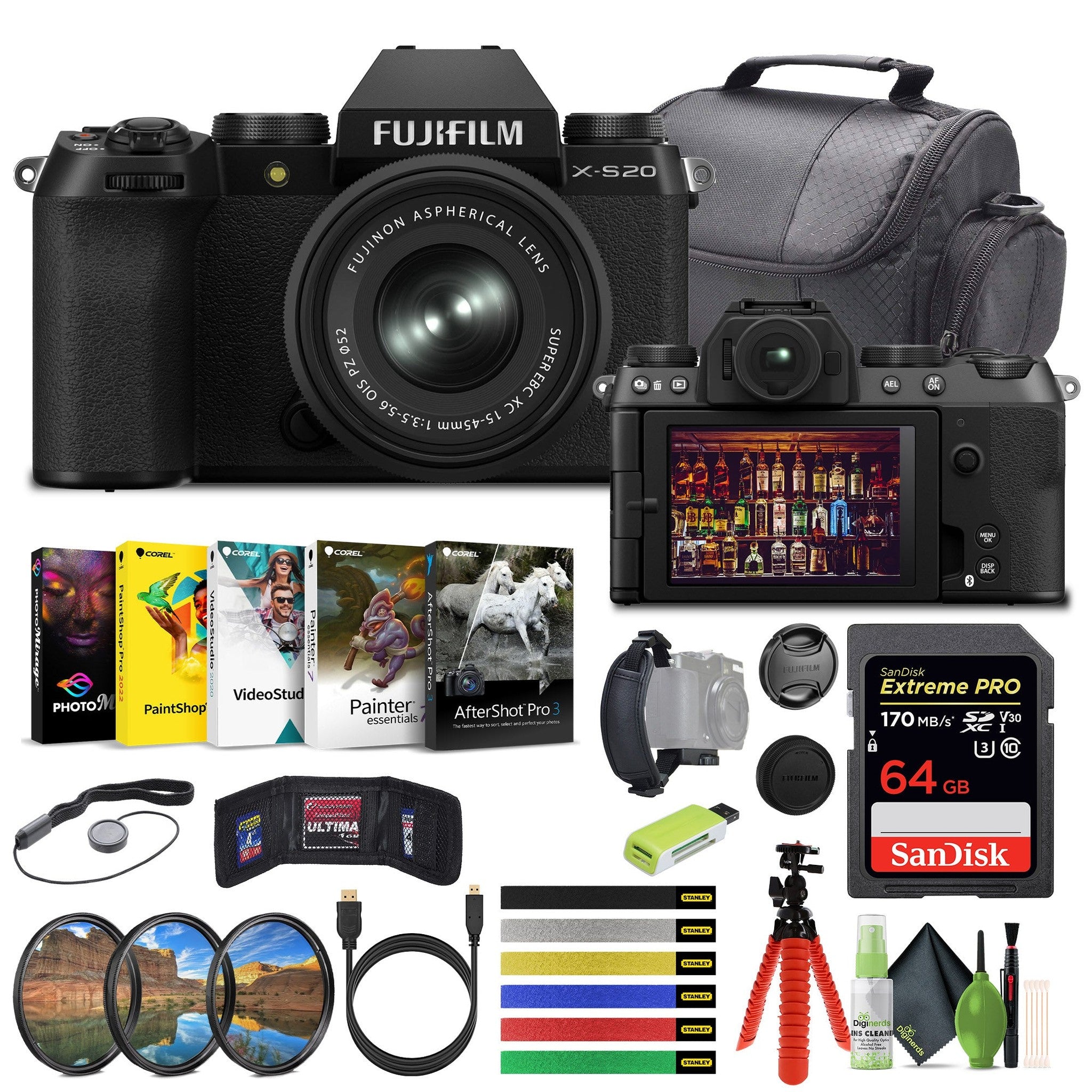 FUJIFILM X-S20 Mirrorless Camera With 15-45mm Lens + 64GB Memory Card and More Fujifilm