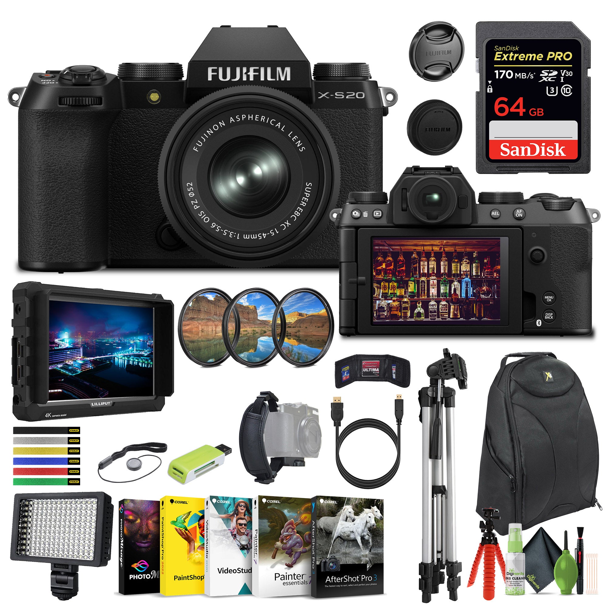 FUJIFILM X-S20 Mirrorless Camera With 15-45mm Lens 16 PC Vlogging Camera Kit