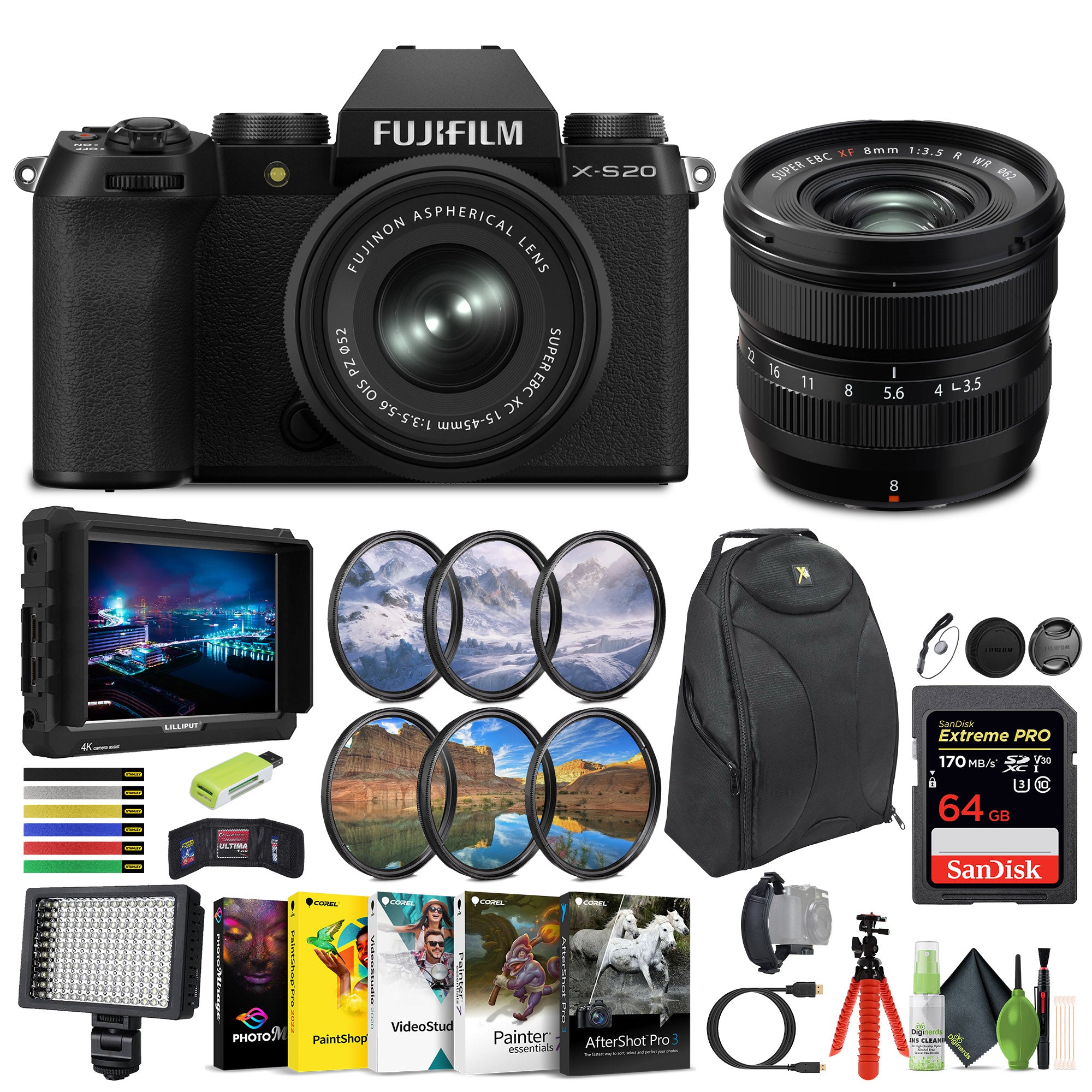 FUJIFILM X-S20 Mirrorless Camera With 15-45mm Lens 17 PC Vlogging Camera Kit