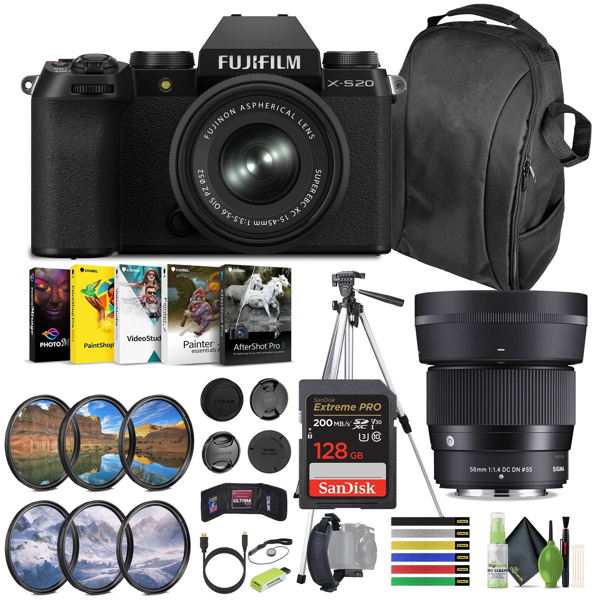 FUJIFILM X-S20 Mirrorless Camera With 15-45mm + SIGMA 56mm f/1.4 DC DN Lens Fujifilm