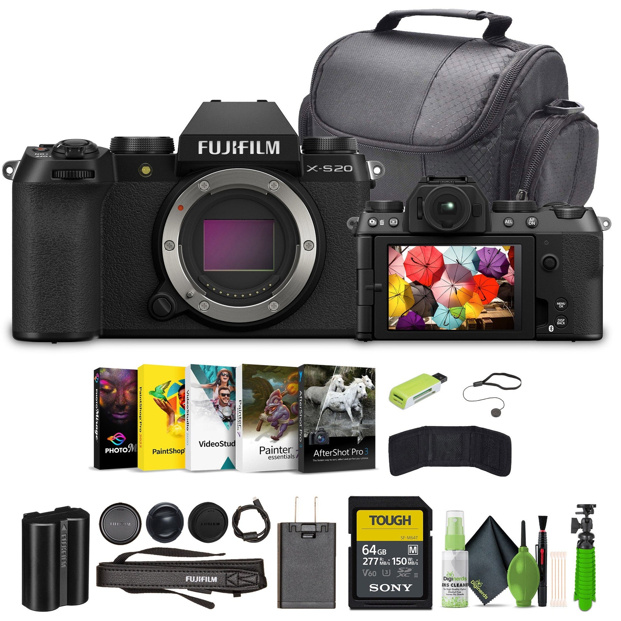 Fujifilm X-S20 Digital Mirrorless Camera Body Bundle With 64GB Memory Card-Black Fujifilm