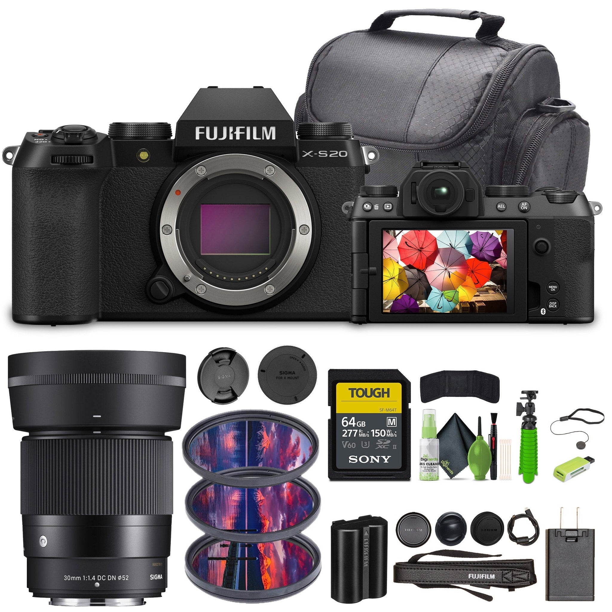 Fujifilm X-S20 Mirrorless Camera Body + Sigma 30mm f/1.4 DC DN Contemporary Lens Fujifilm