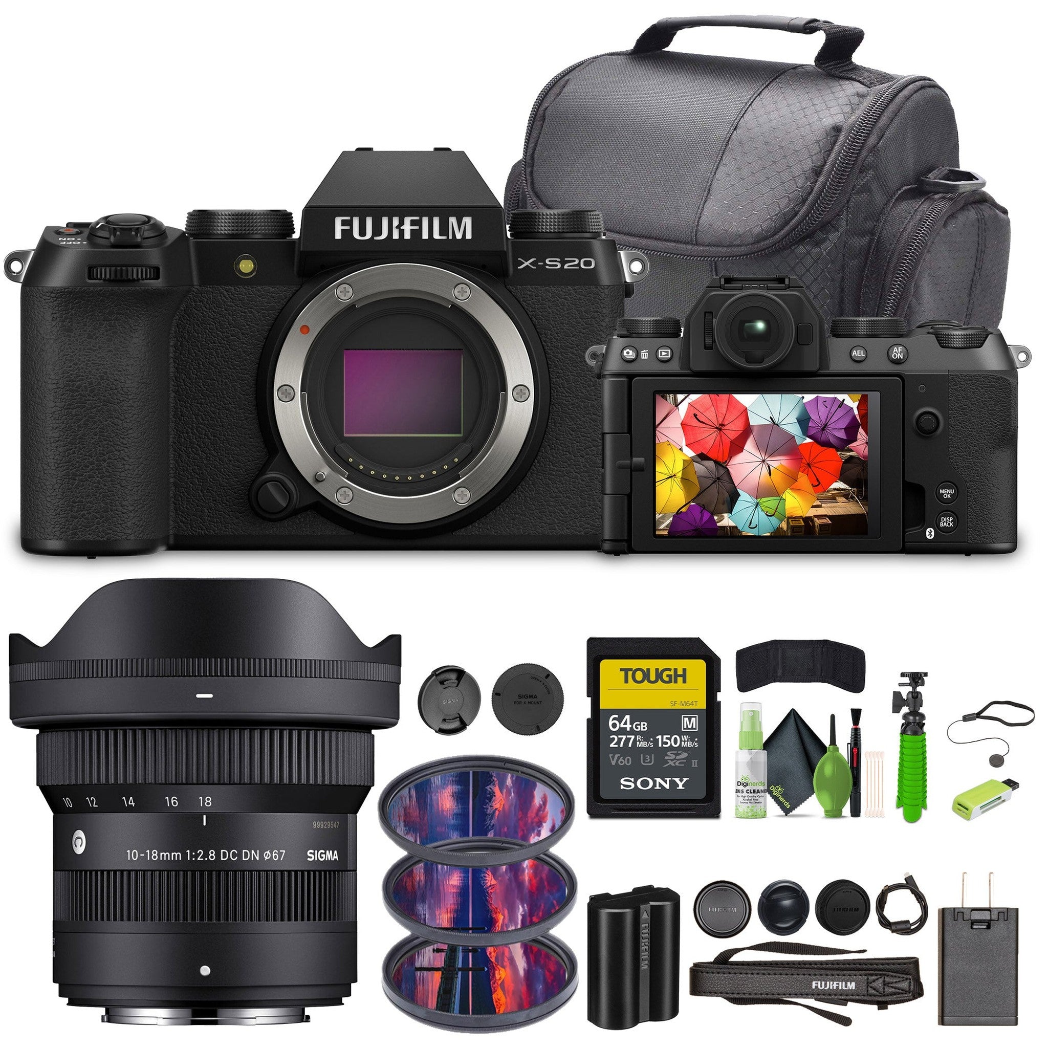 Fujifilm X-S20 Mirrorless Camera Body + Sigma 10-18mm f/2.8 DC Contemporary Lens Fujifilm