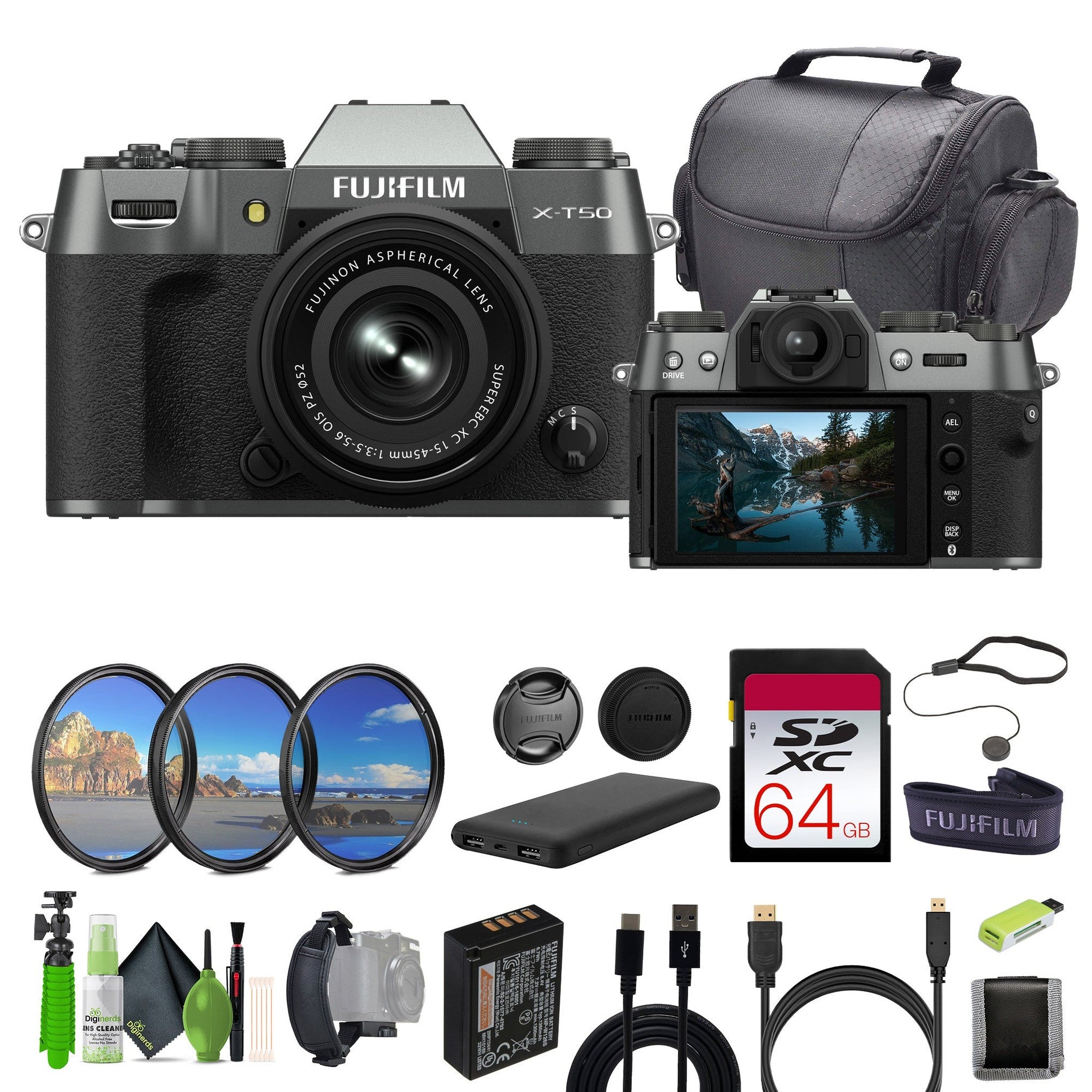 Fujifilm X-T50 Mirrorless Digital Camera XC15-45mmF3.5-5.6 PZ Lens Bundle