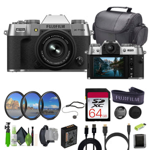 Fujifilm X-T50 Mirrorless Camera XC15-45mmF3.5-5.6 OIS PZ Lens Bundle Silver