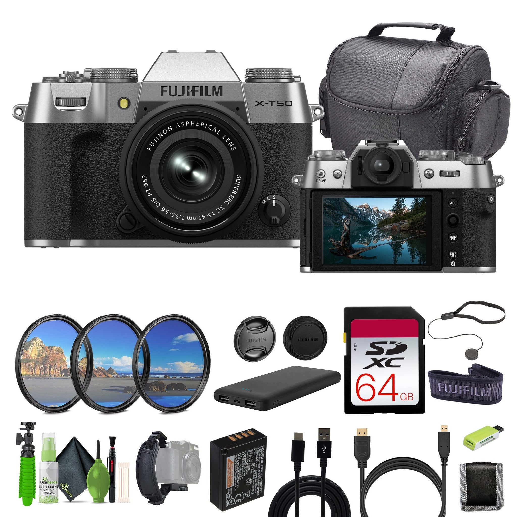 Fujifilm X-T50 Mirrorless Digital Camera XC15-45mmF3.5-5.6 OIS PZ Lens - Silver