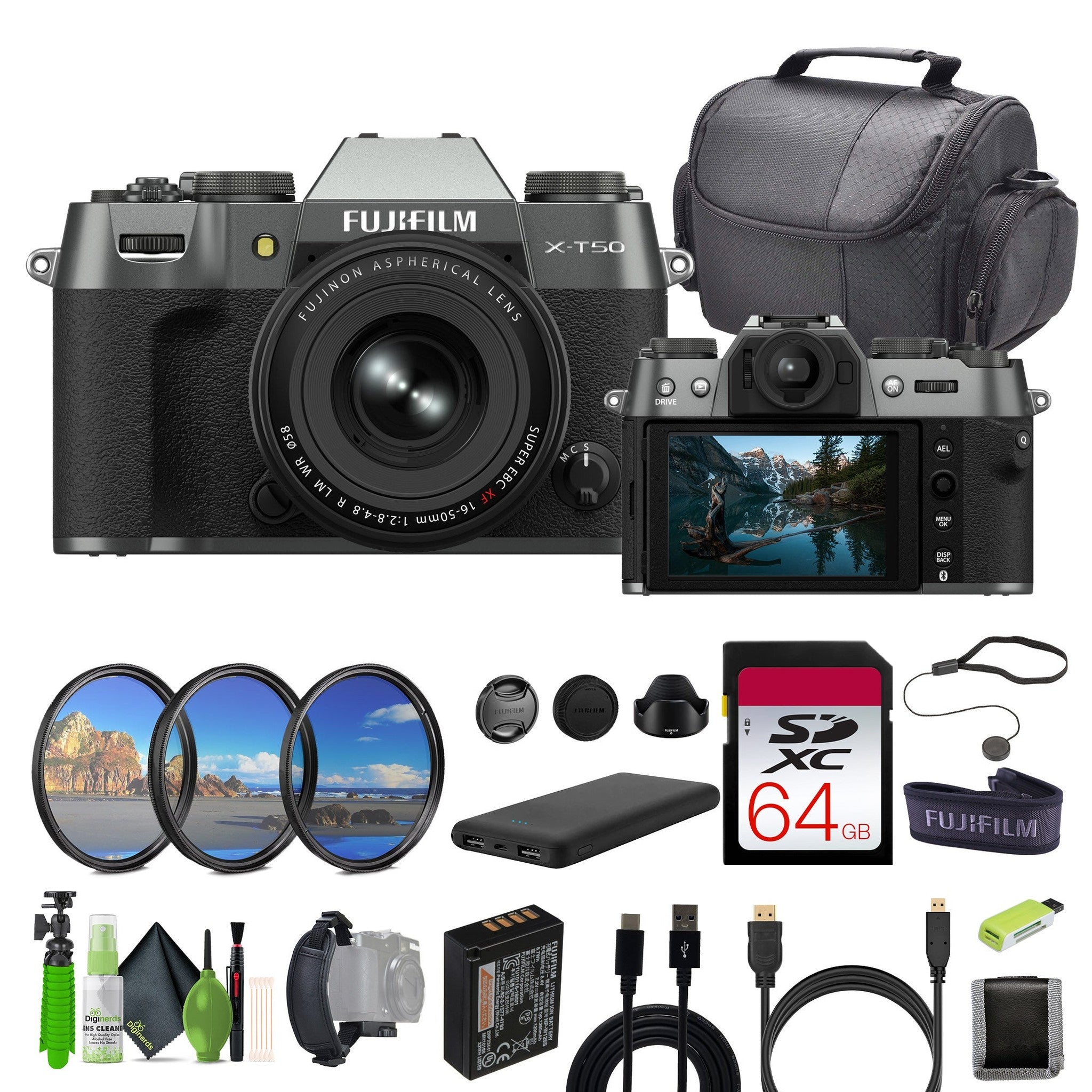 Fujifilm X-T50 Mirrorless Digital Camera XF16-50mm+Accessories - Charcoal Silver