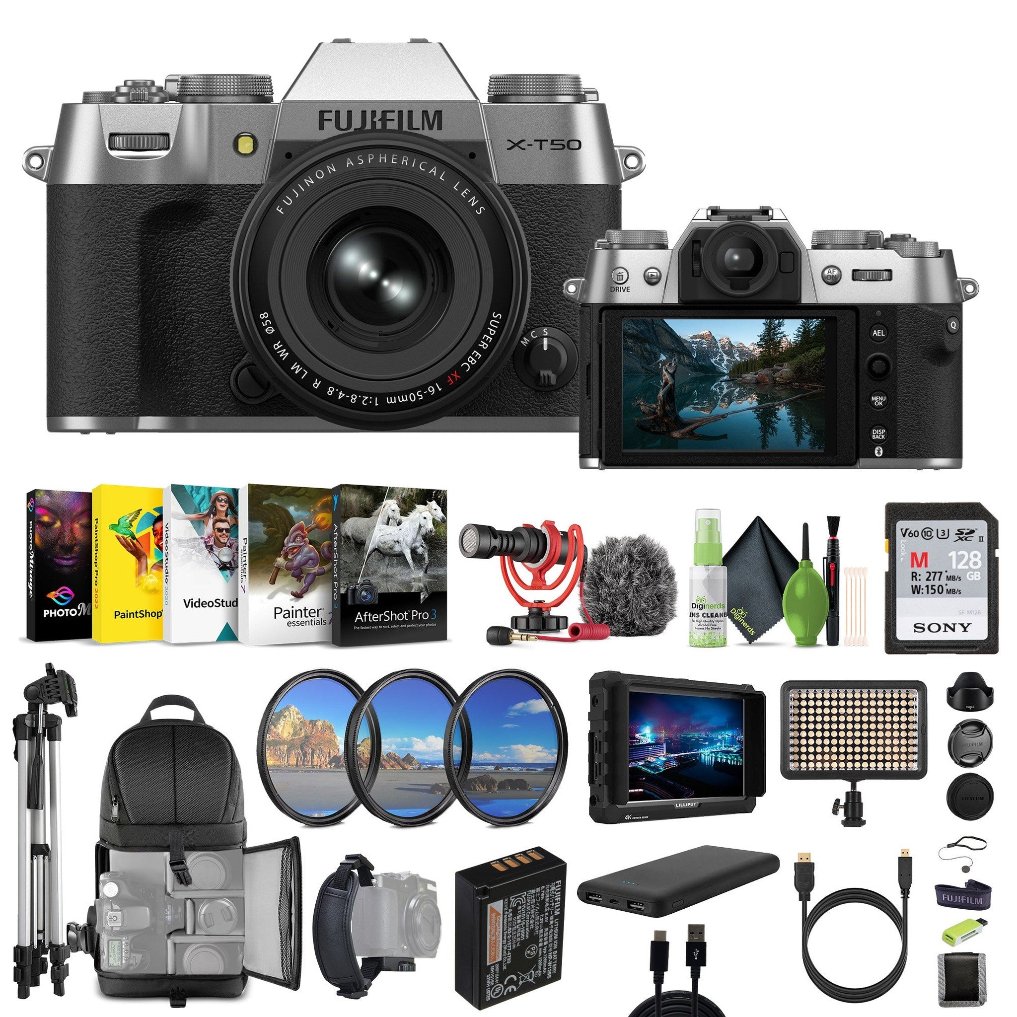 Fujifilm X-T50 Mirrorless Camera XF16-50mm + Rode Microphone + HD Monitor + More