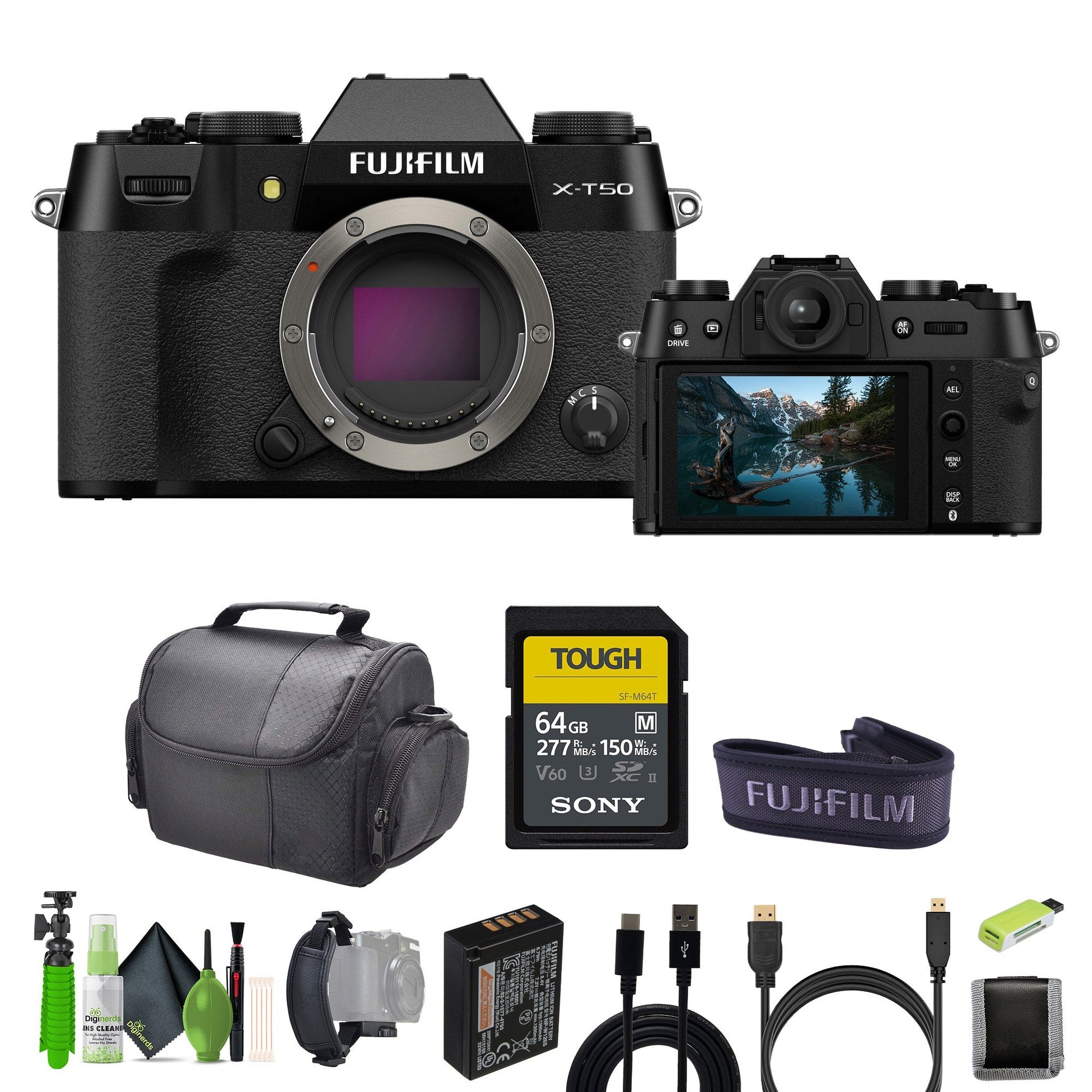 Fujifilm X-T50 Mirrorless Digital Camera+ 64GB Card + Tripod + More Accessories Black Fujifilm