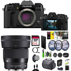 Fujifilm X-T50 Mirrorless Digital Camera + Sigma 56mm Contemporary Lens + More
