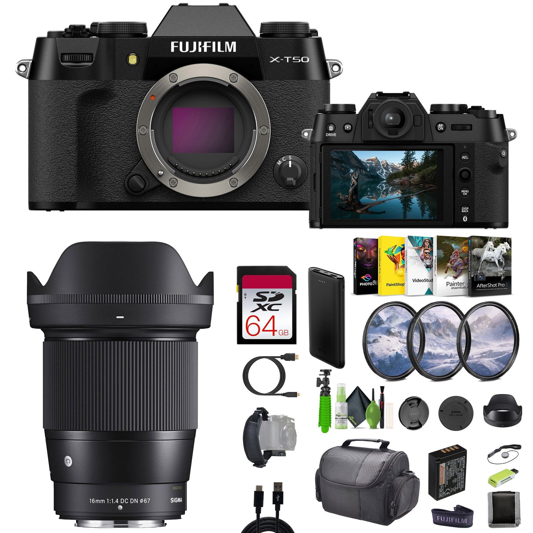 Fujifilm X-T50 Mirrorless Digital Camera + Sigma 16mm Contemporary Lens + More