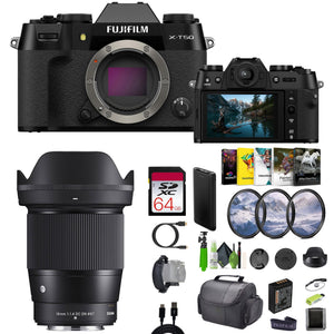 Fujifilm X-T50 Mirrorless Digital Camera + Sigma 16mm Contemporary Lens + More