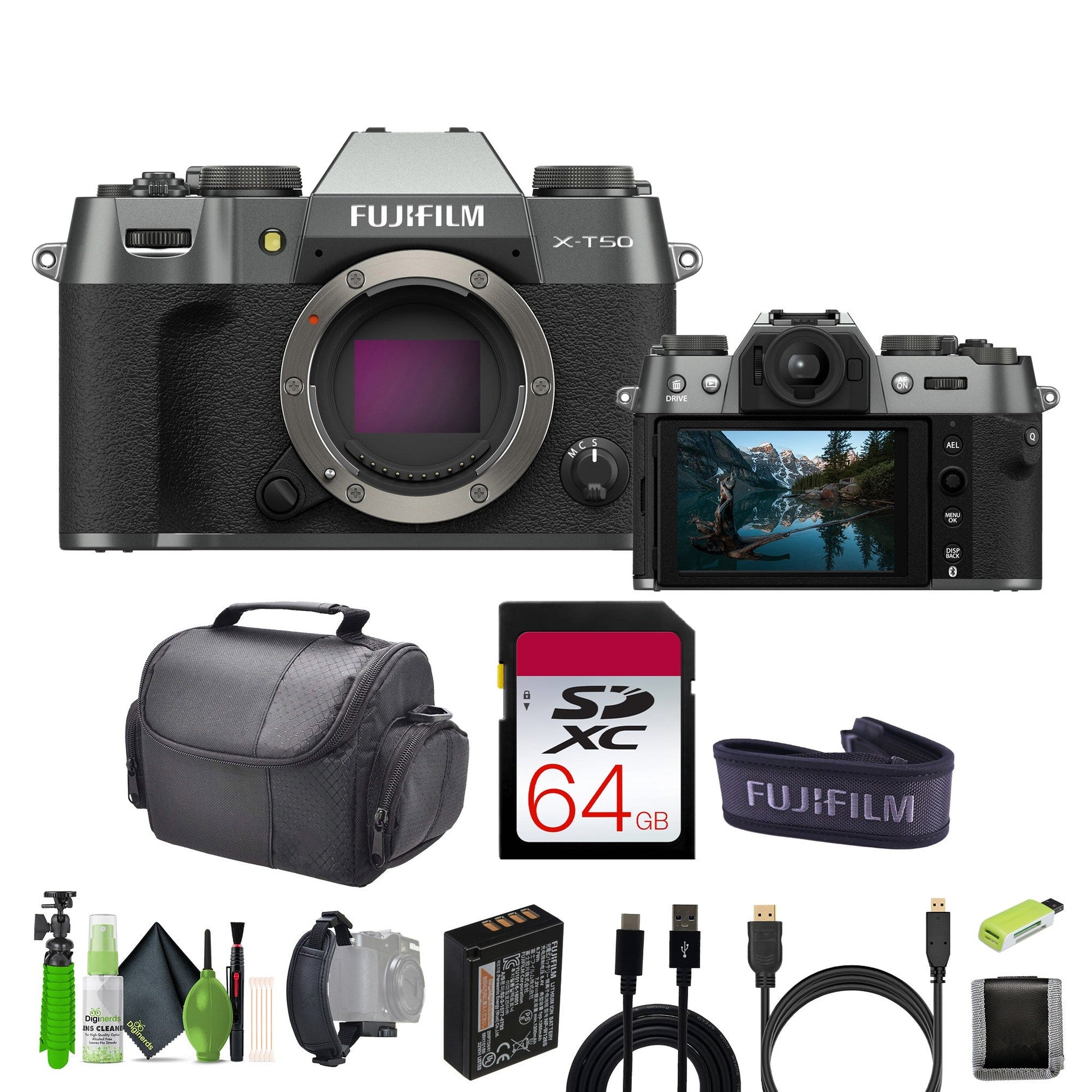 Fujifilm X-T50 Mirrorless Digital Camera + Tripod + More - Charcoal Silver