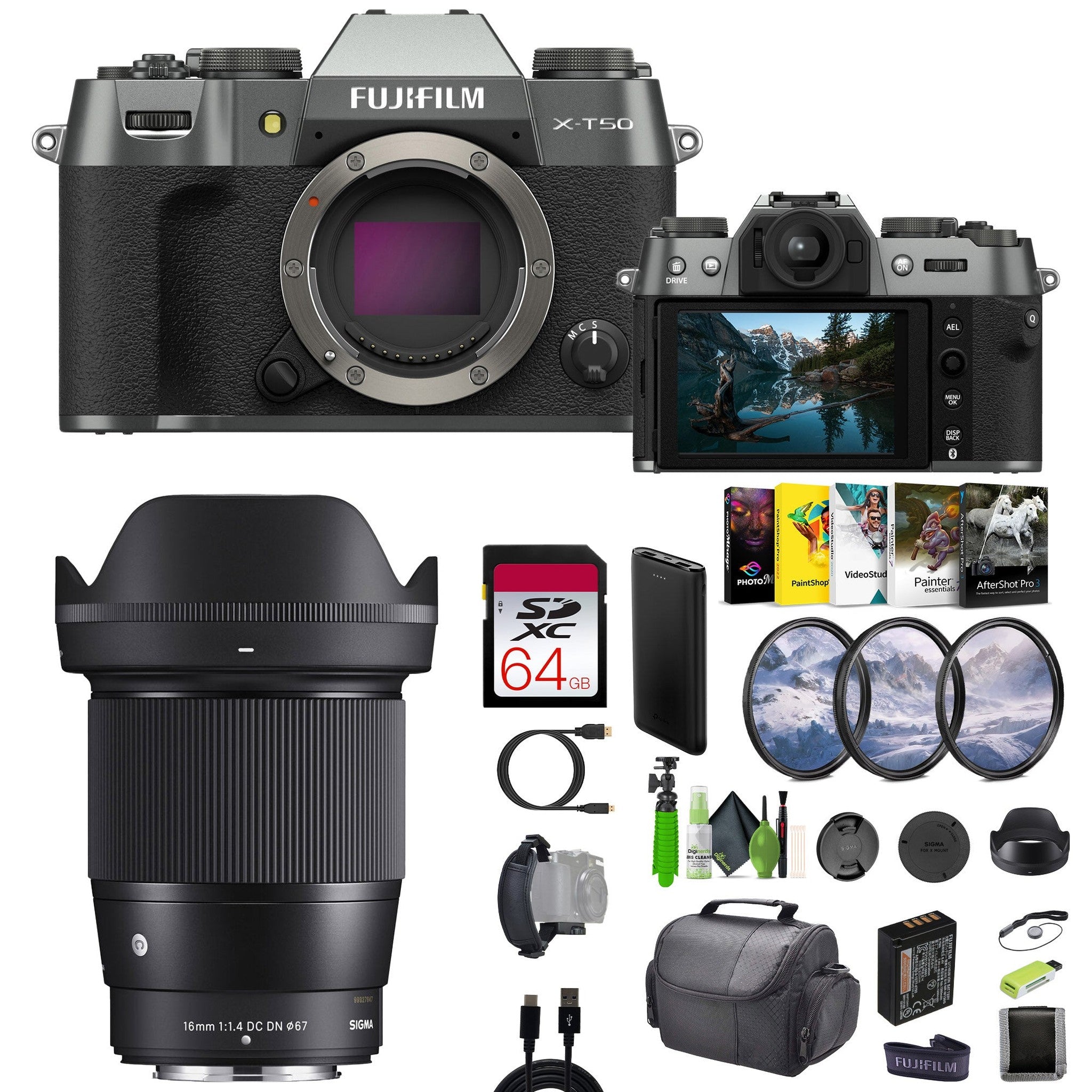 Fujifilm X-T50 Mirrorless Camera + Sigma 16mm Contemporary Lens + Accessories