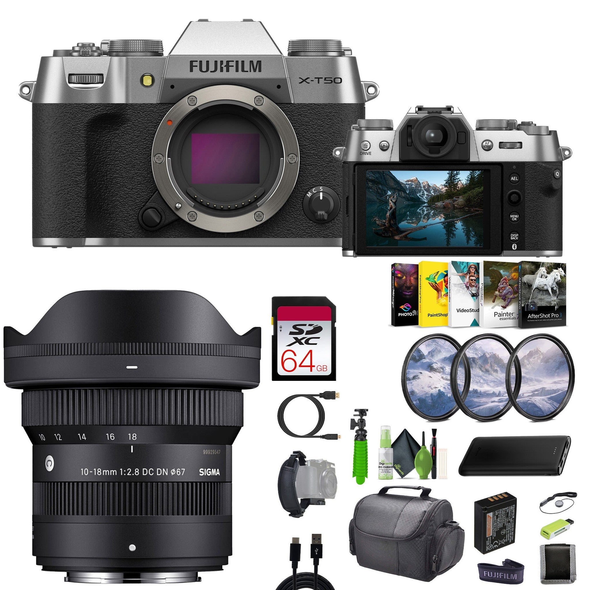 Fujifilm X-T50 Mirrorless Camera + Sigma 10-18mm Contemporary Lens+Tripod+ More