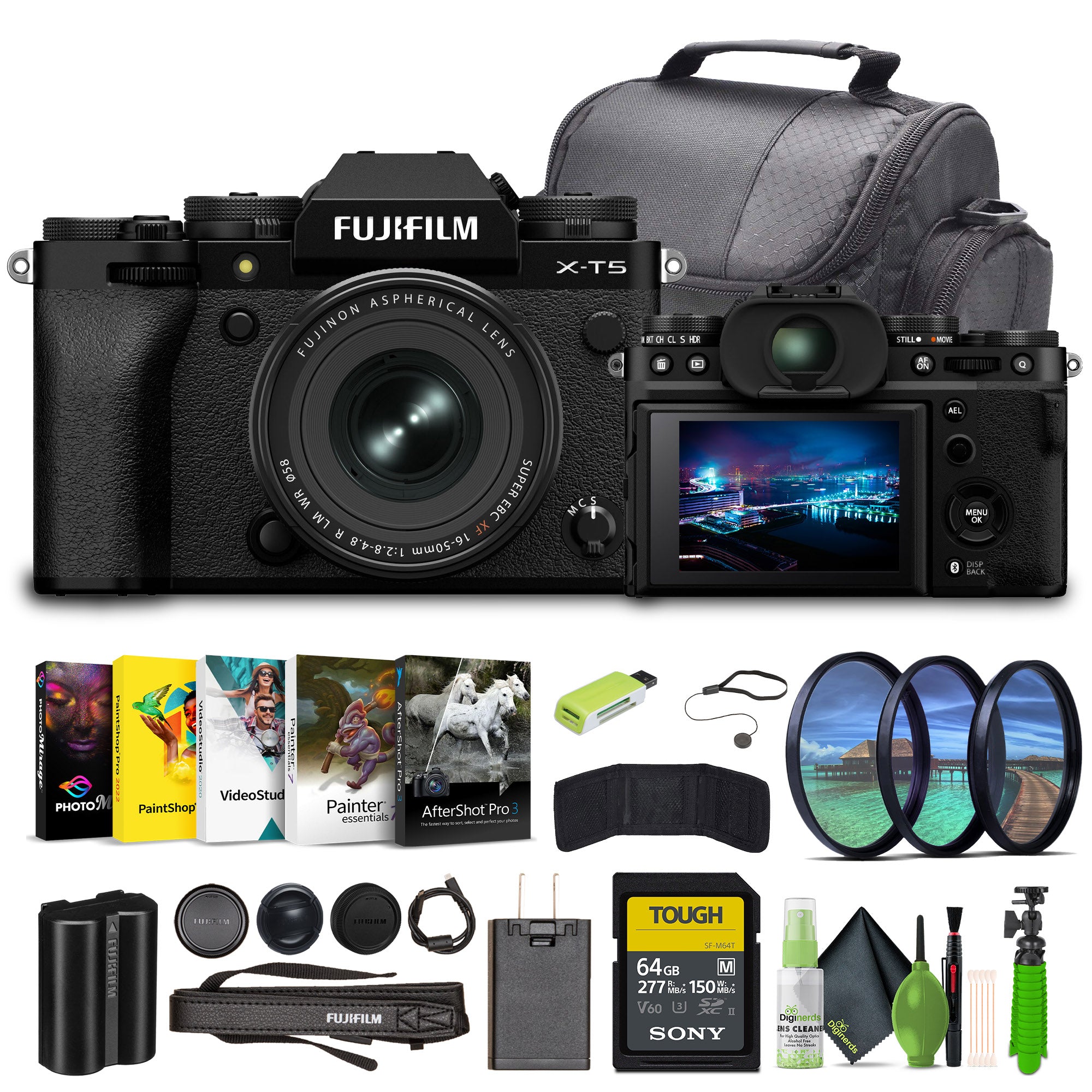Fujifilm X-T5 Mirrorless Camera With XF 16-50mm f/2.8-4.8 Lens Kit Bundle Black