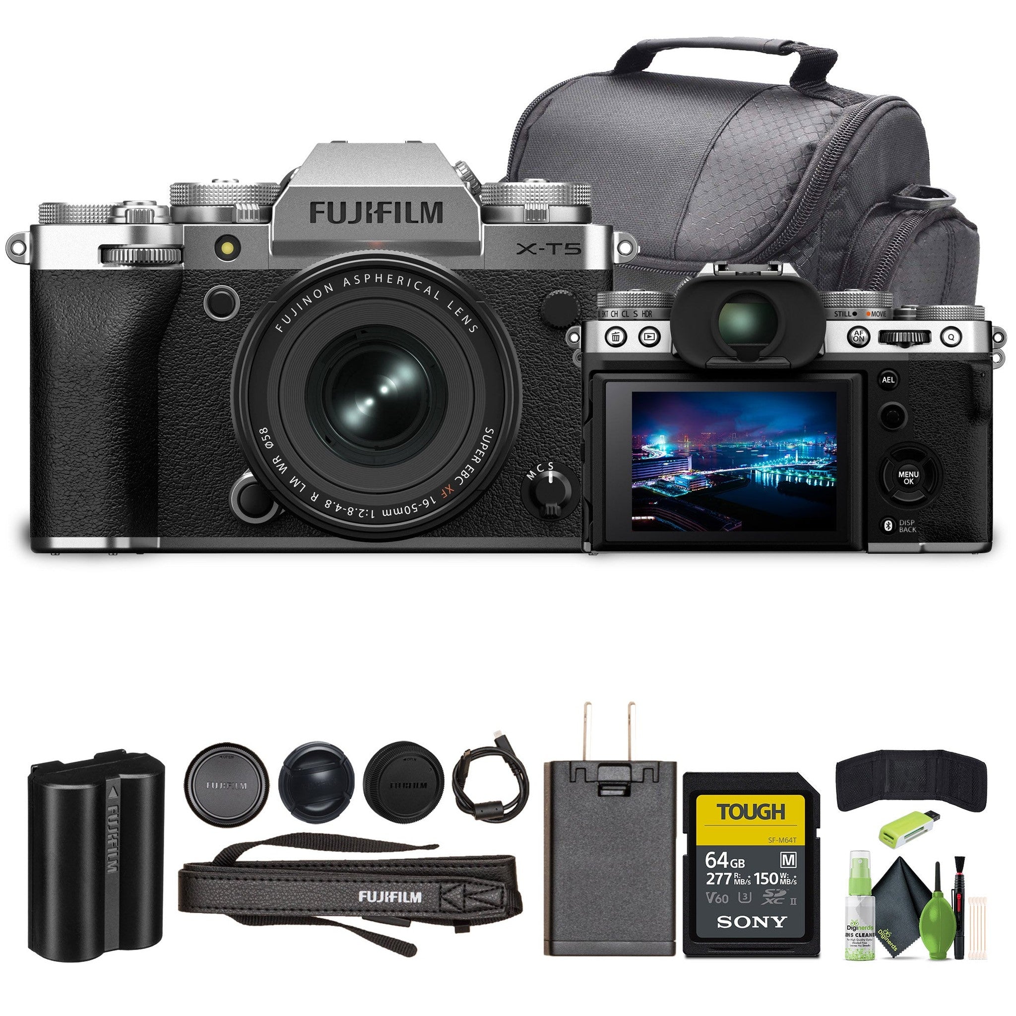 Fujifilm X-T5 Mirrorless Camera With XF 16-50mm f/2.8-4.8 Lens Silver Bundle Fujifilm
