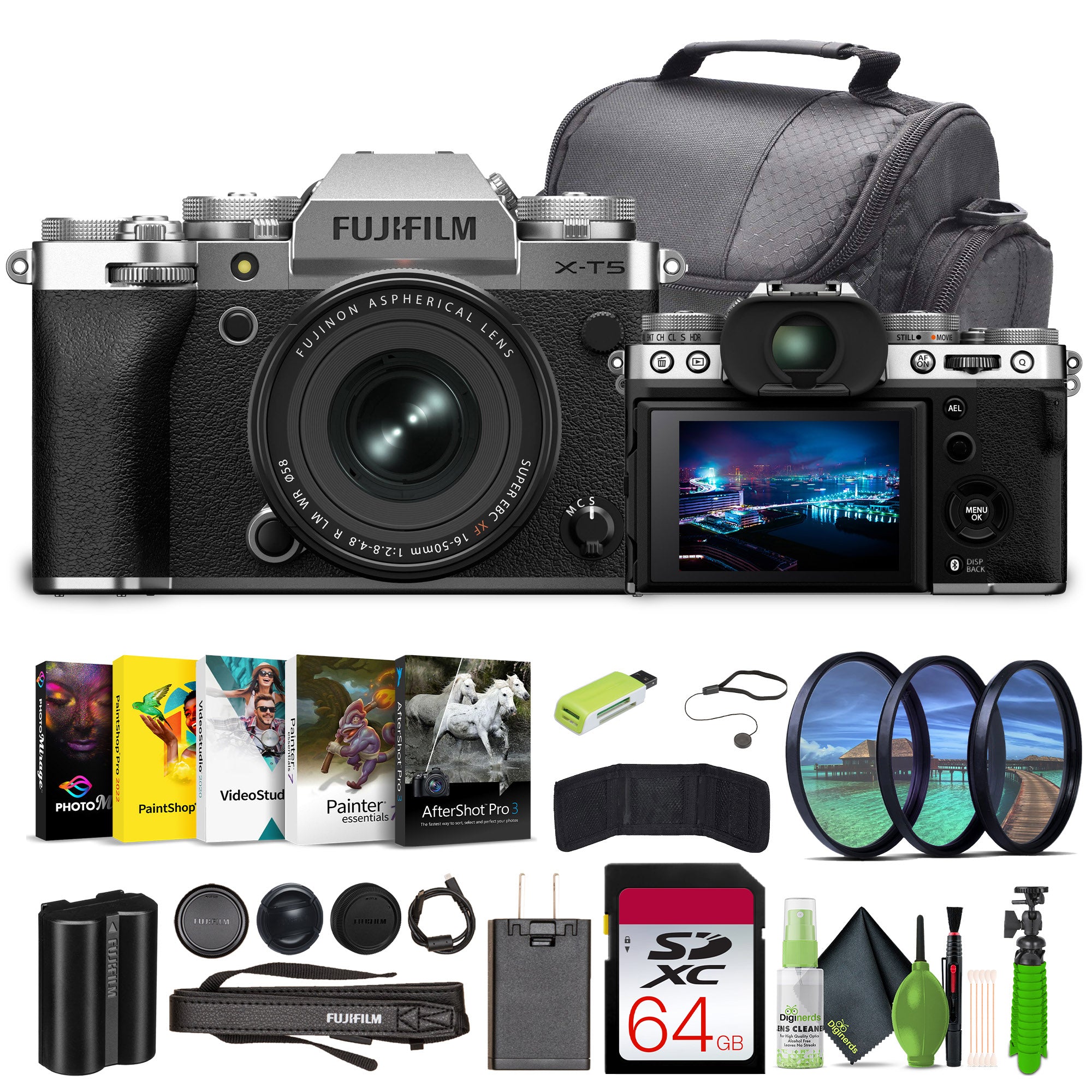 Fujifilm X-T5 Mirrorless Camera With XF 16-50mm f/2.8-4.8 Lens Kit Bundle Silver