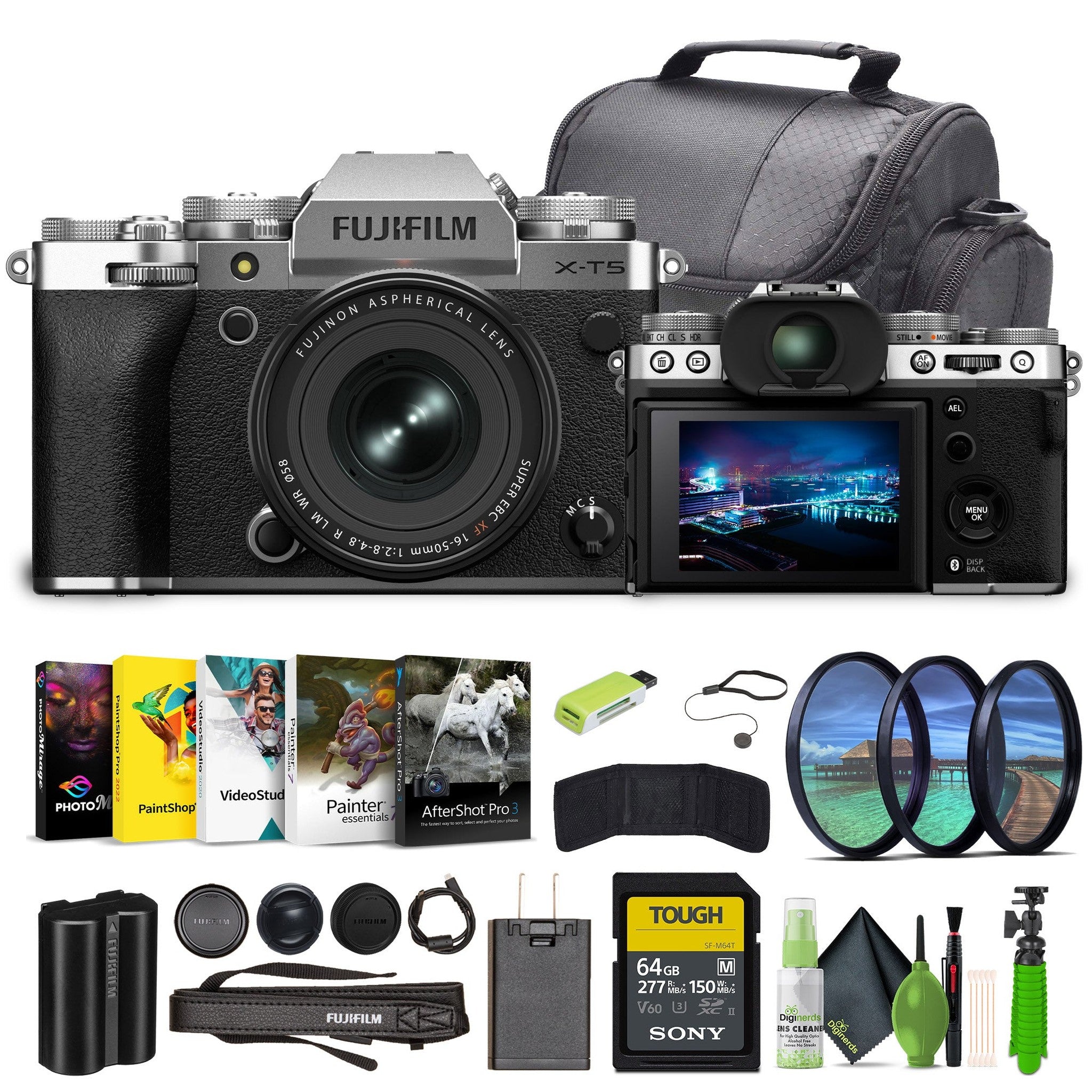 Fujifilm X-T5 Mirrorless Camera With XF 16-50mm f/2.8-4.8 Lens Kit Bundle Silver Fujifilm