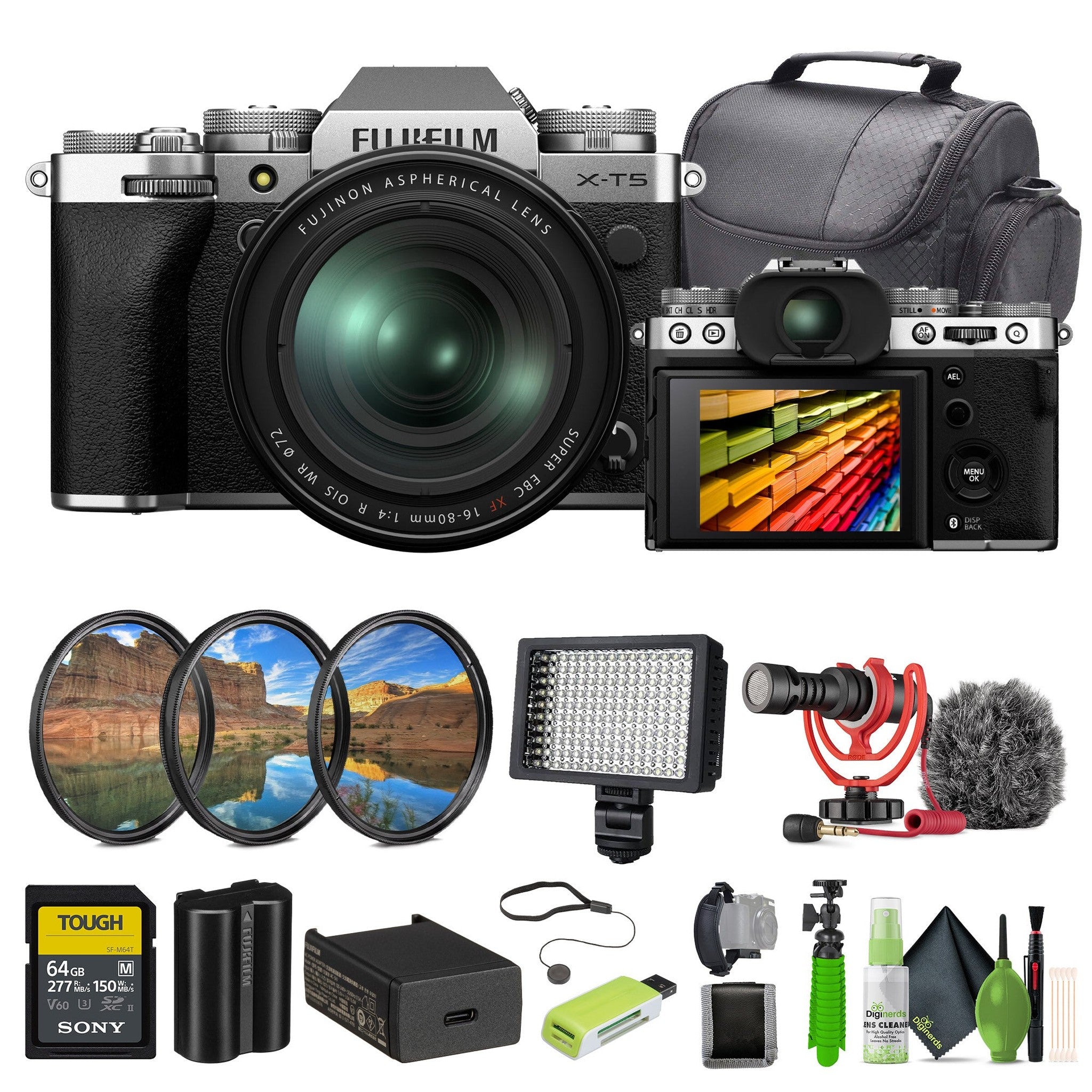 Fujifilm X-T5 Mirrorless Digital Camera XF16-80mm Lens Bundle+Accessories-Silver Fujifilm