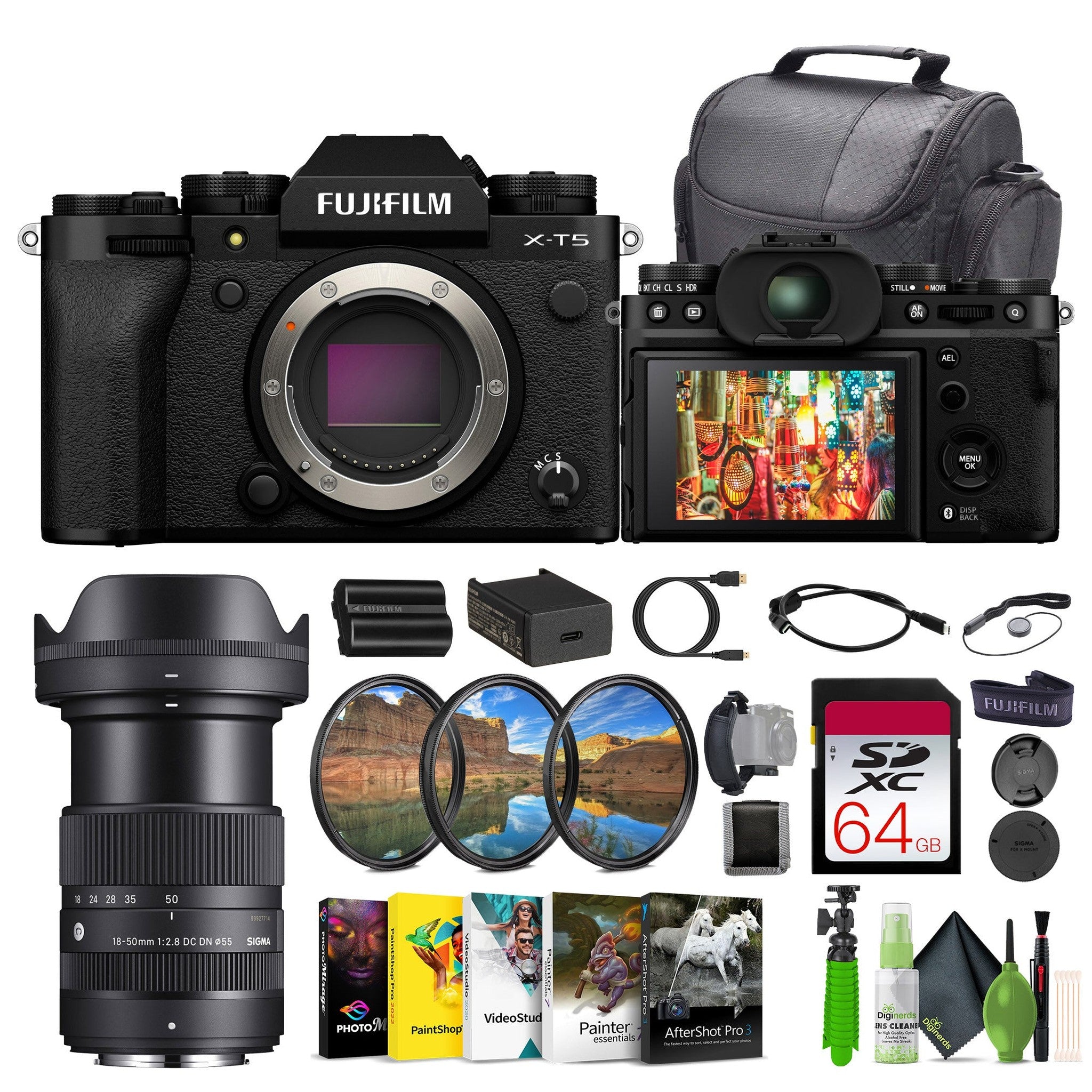 Fujifilm X-T5 Mirrorless Camera Body + Sigma 18-50mm Contemporary Lens + More