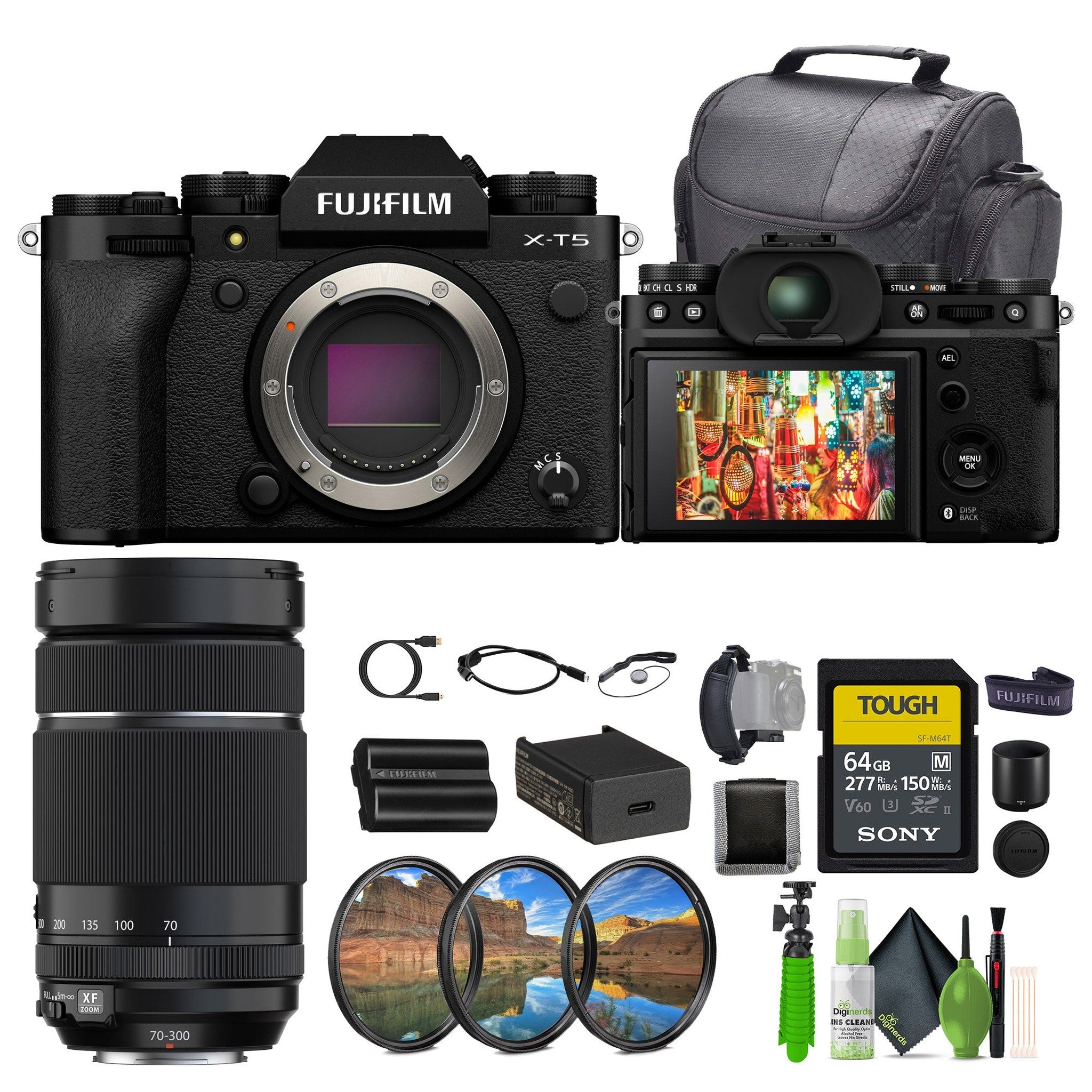 FUJIFILM X-T5 Mirrorless Camera + XF 70-300mm f/4-5.6 R LM OIS WR Lens + More Fujifilm