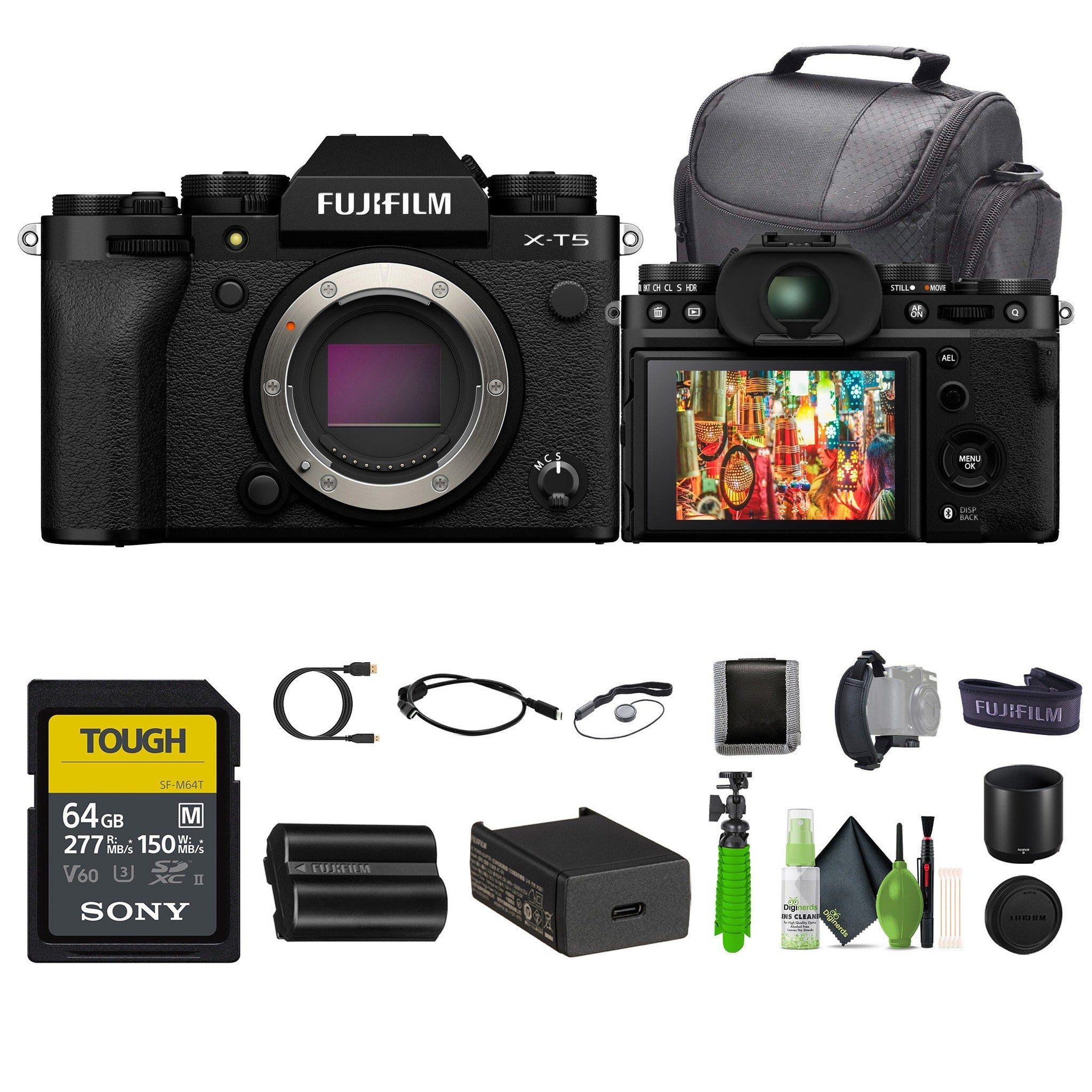 FUJIFILM X-T5 Mirrorless Camera + 64GB Tough Memory Card + Tripod + Bag + More Fujifilm