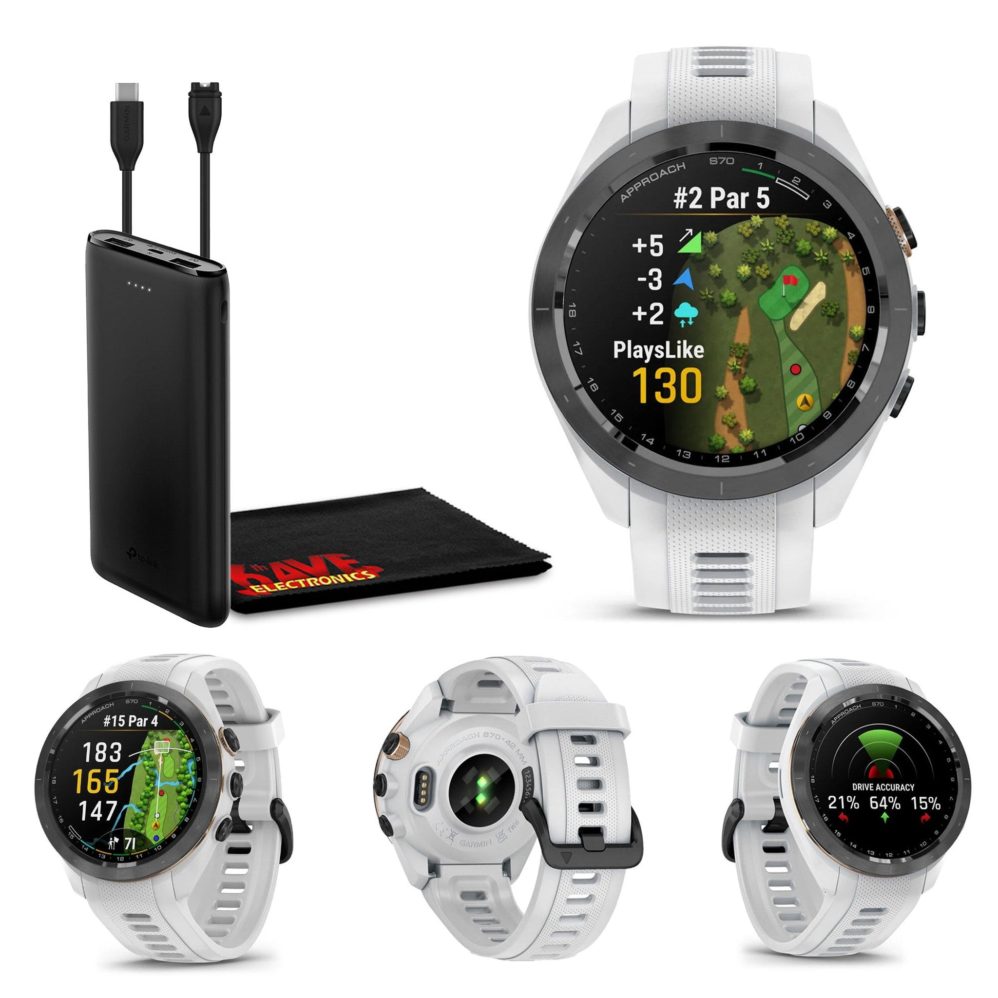 Garmin Approach S70 42MM Fitness Tracker Watch GPS Golf Smartwatch For Men-White Garmin