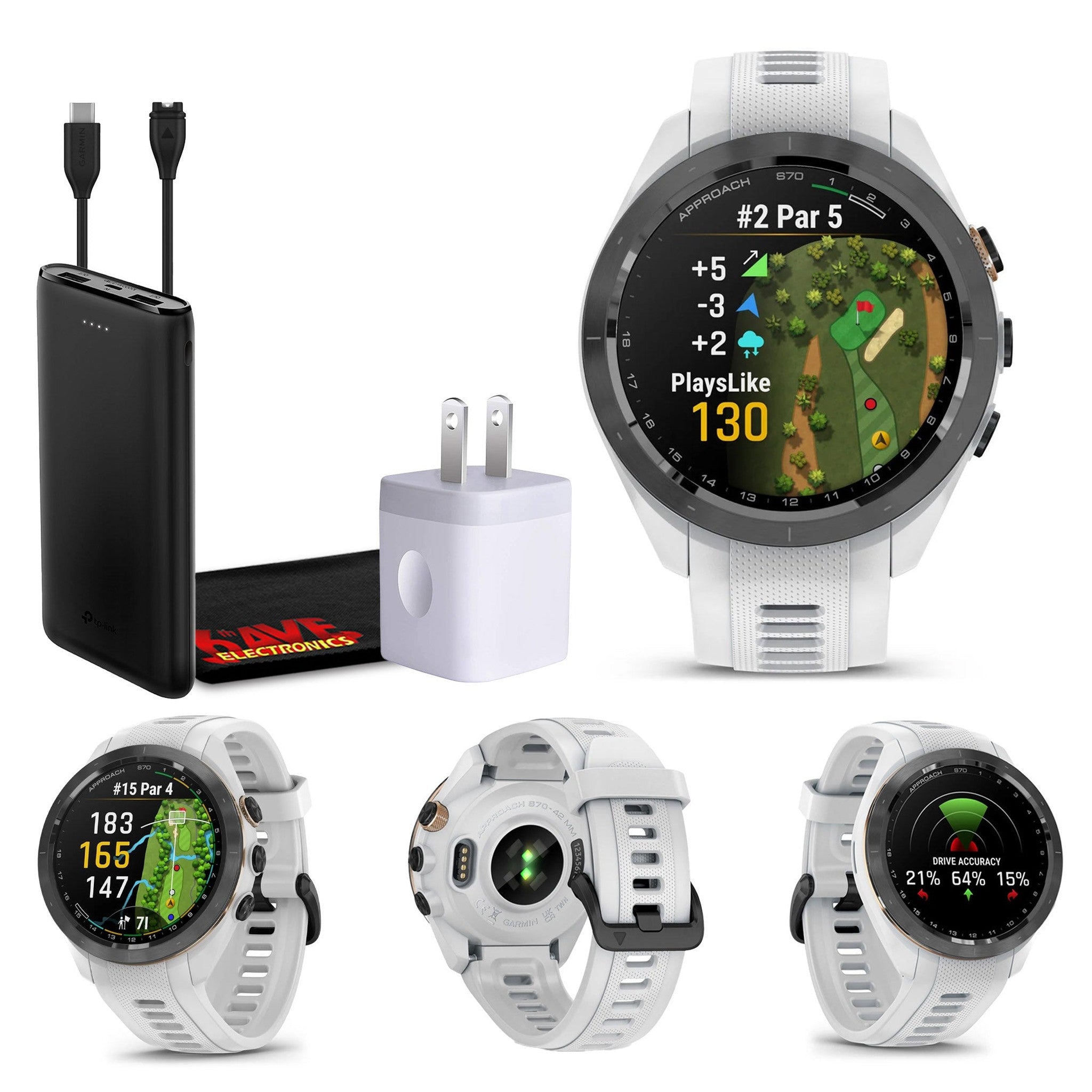 Garmin Approach S70 42MM Fitness Tracker Watch GPS Golf Smartwatch For Men-White Garmin