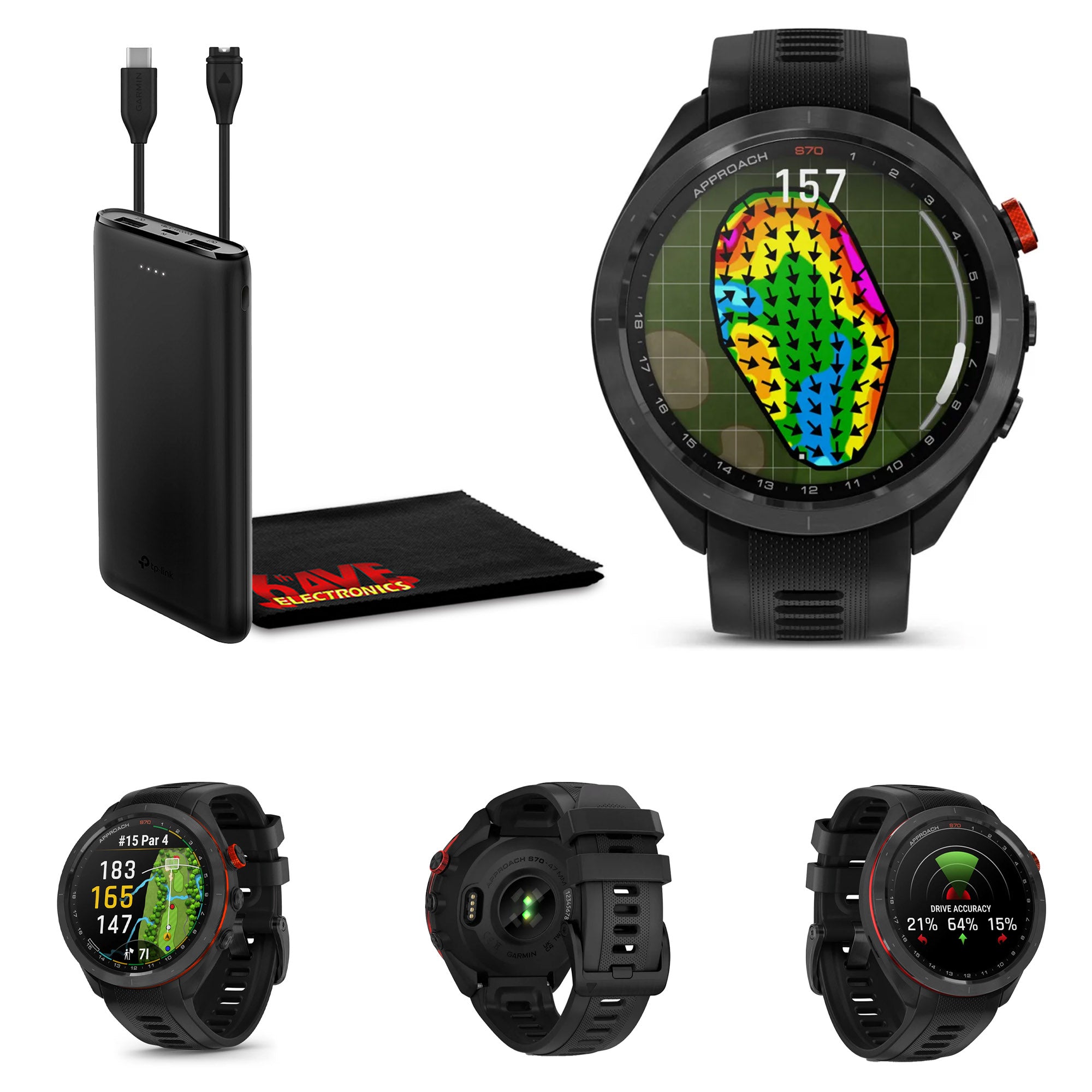 Garmin Approach S70 47MM Fitness Tracker Watch GPS Golf Smartwatch For Men-Black