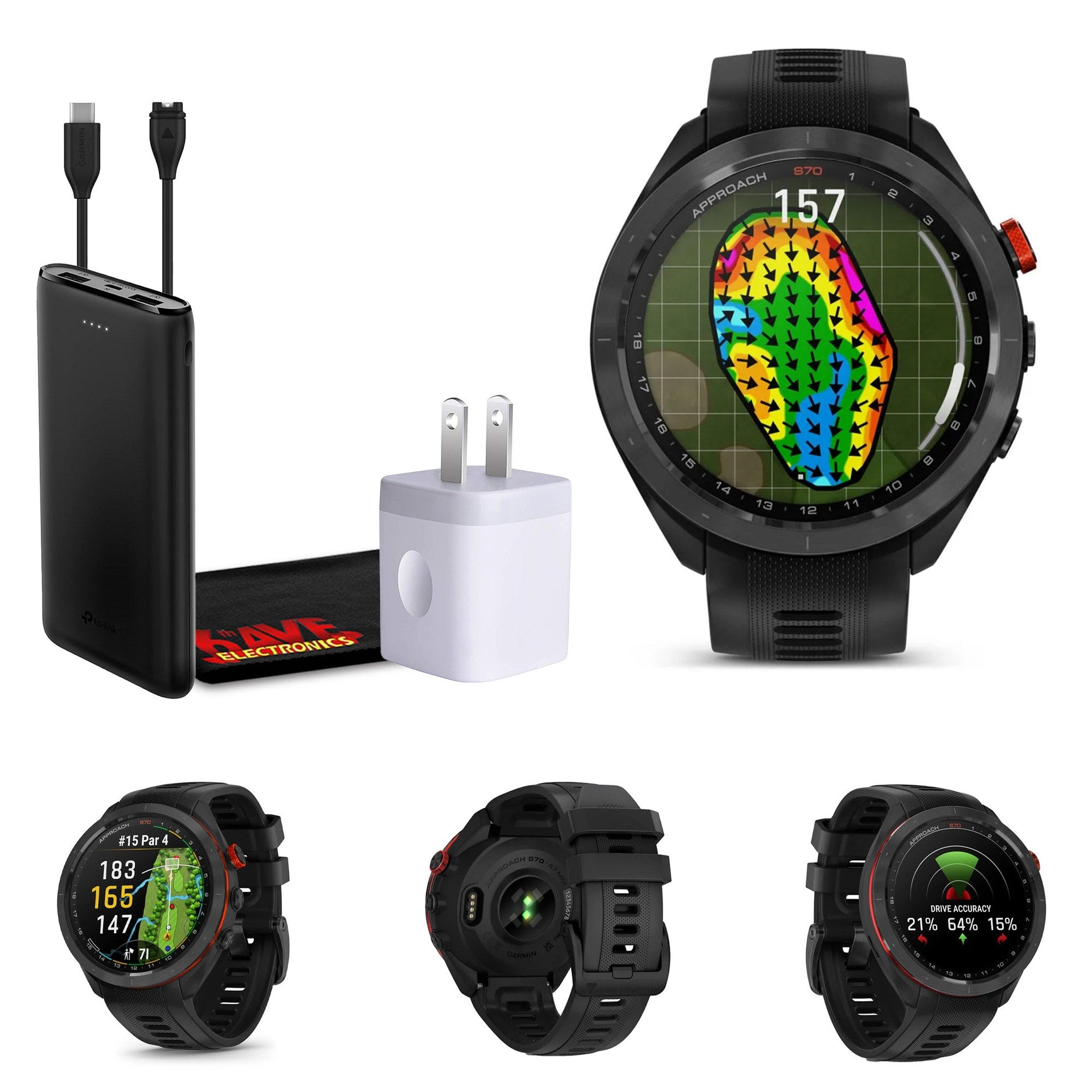 Garmin Approach S70 47MM Fitness Tracker Watch GPS Golf Smartwatch For Men-Black 6th Ave Electronics