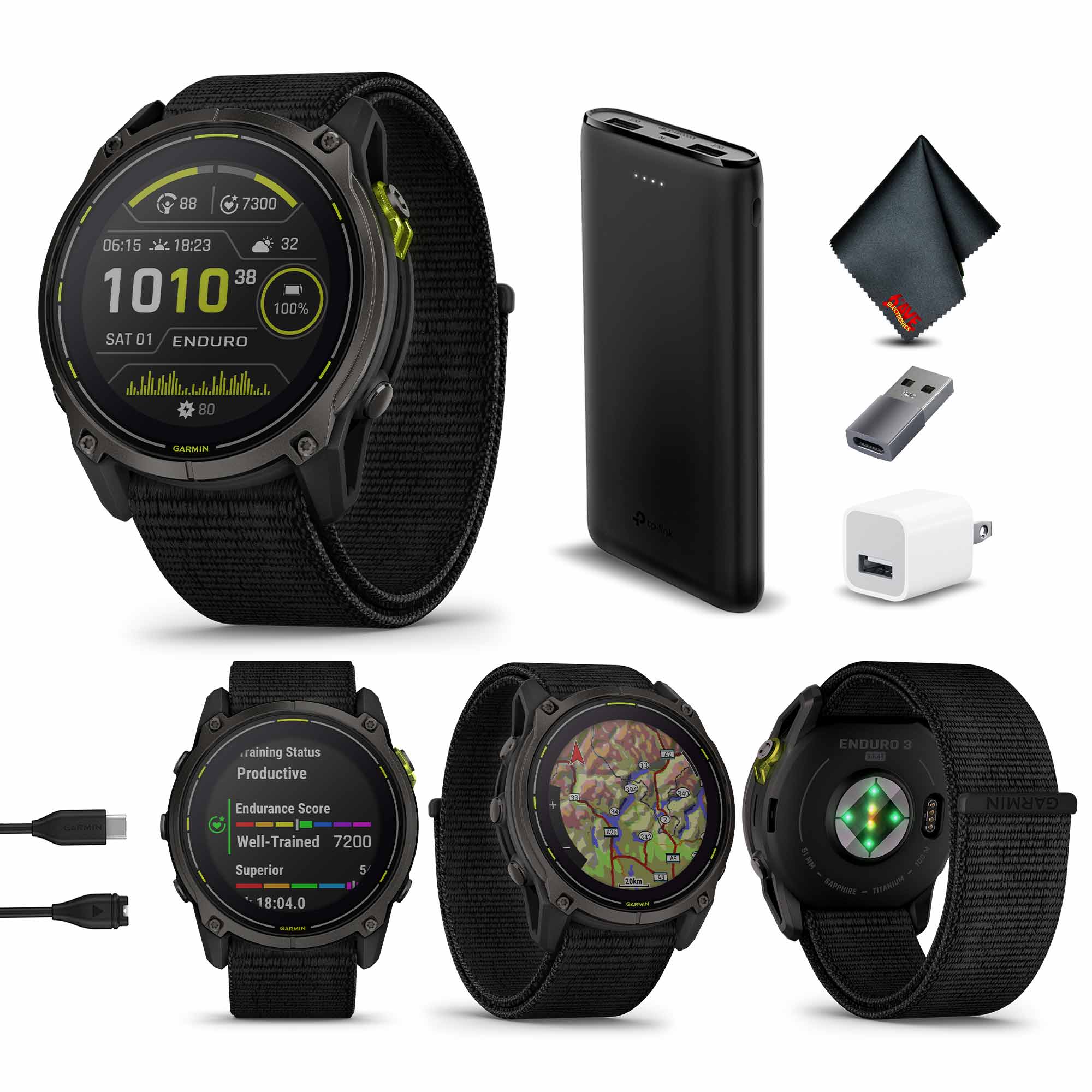 Garmin Enduro 3 Solar, Sapphire, Ultraperformance GPS Smartwatch Bundle
