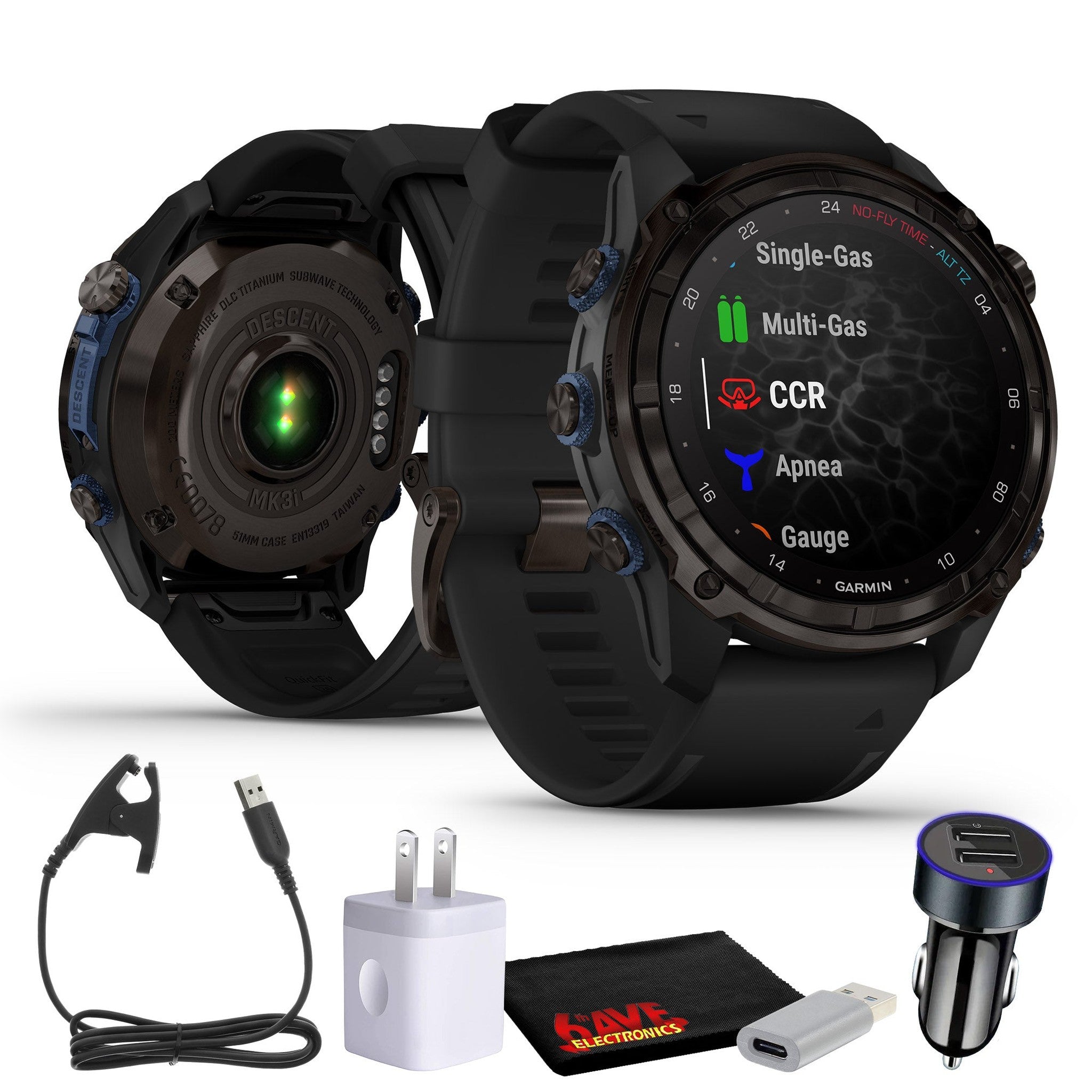 Garmin Descent Mk3i, Dive Computer and Multisport GPS Smartwatch, Black- Bundle