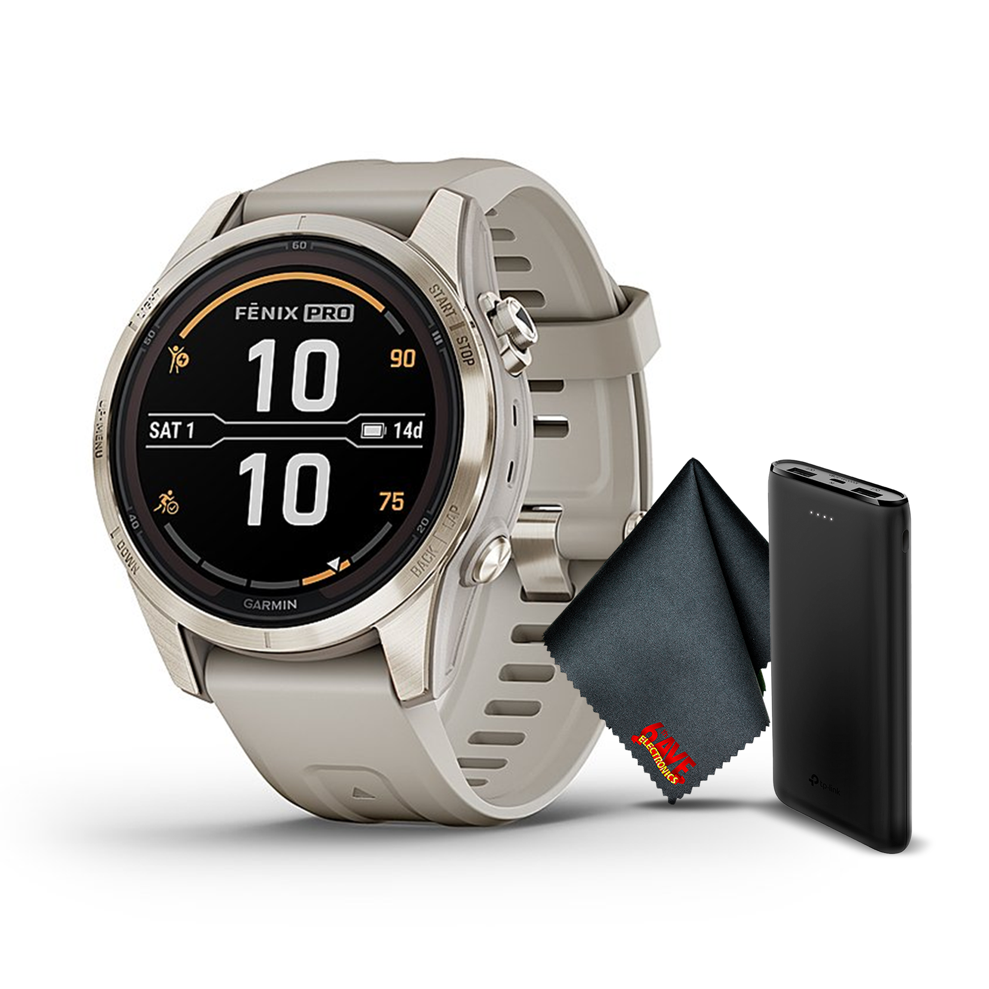 Garmin Fenix 7S Pro Solar Edition Sapphire, Soft Gold with Light Sand Band