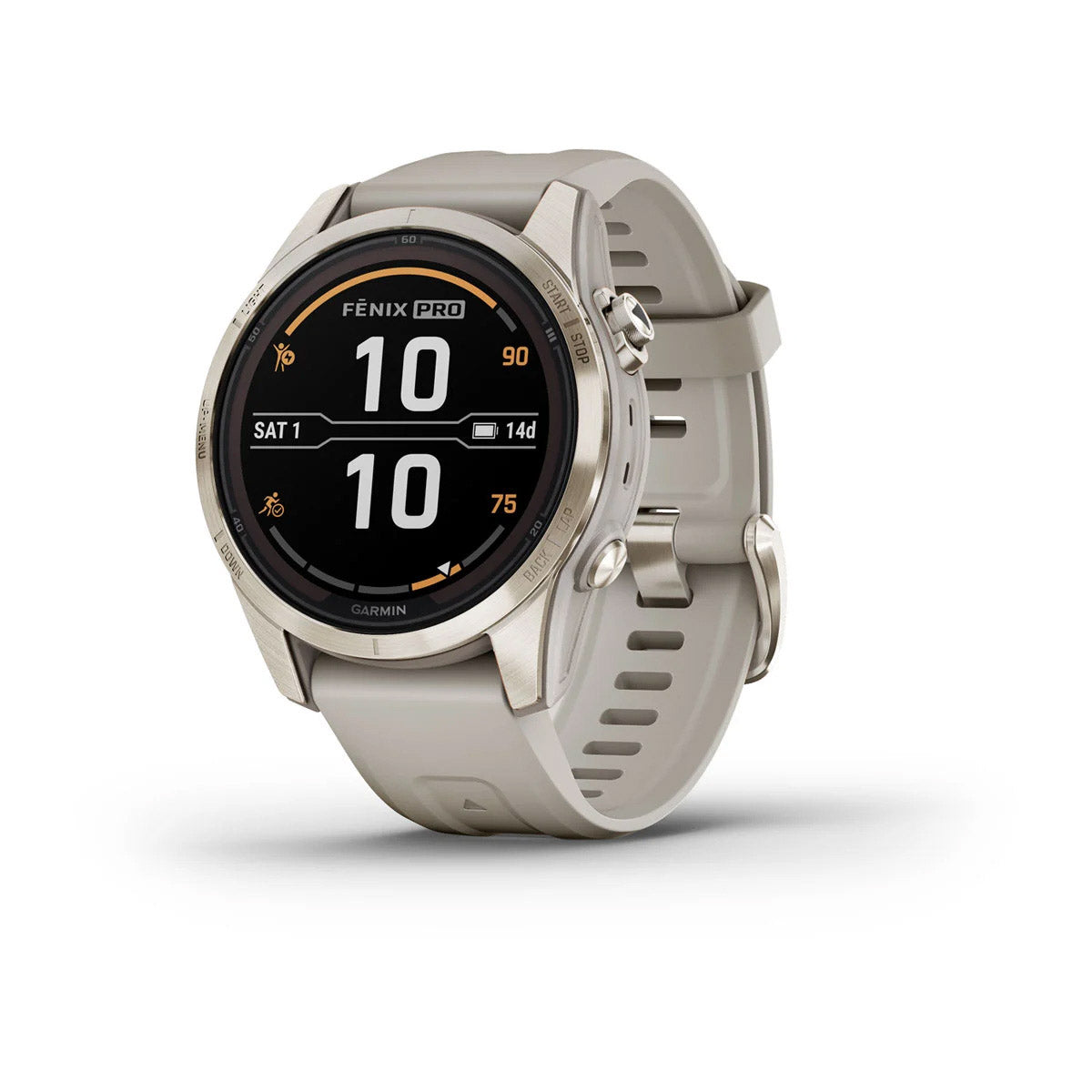Garmin Fenix 7S Pro Solar Edition Sapphire, Soft Gold with Light Sand Band