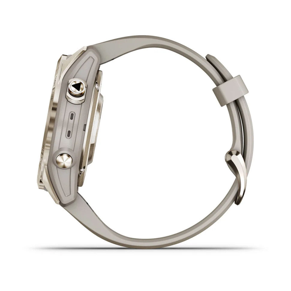 Garmin Fenix 7S Pro Solar Edition Sapphire, Soft Gold with Light Sand Band