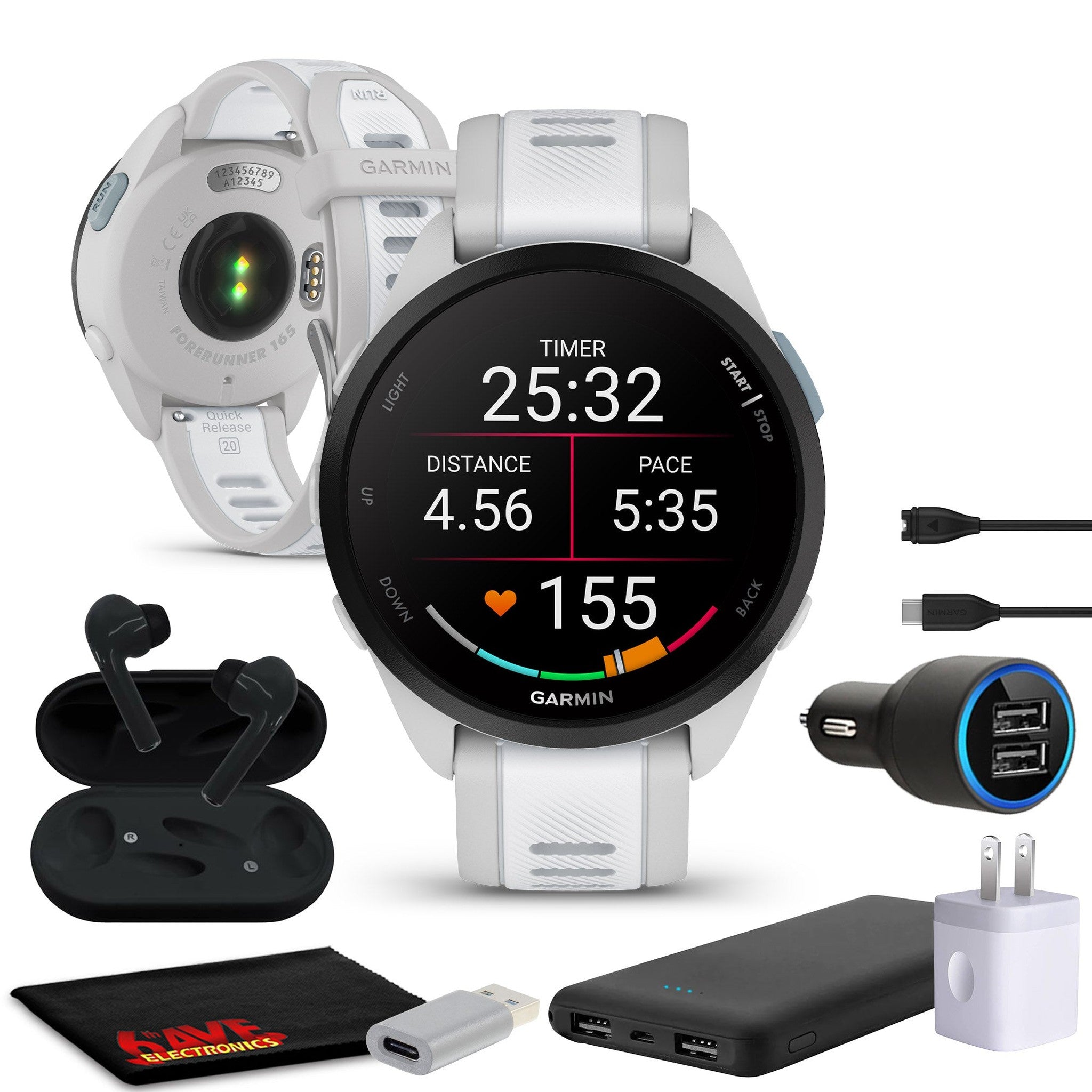 Garmin Forerunner 165 GPS Running Smart watch Bundle - Mist Gray/Whitestone Garmin
