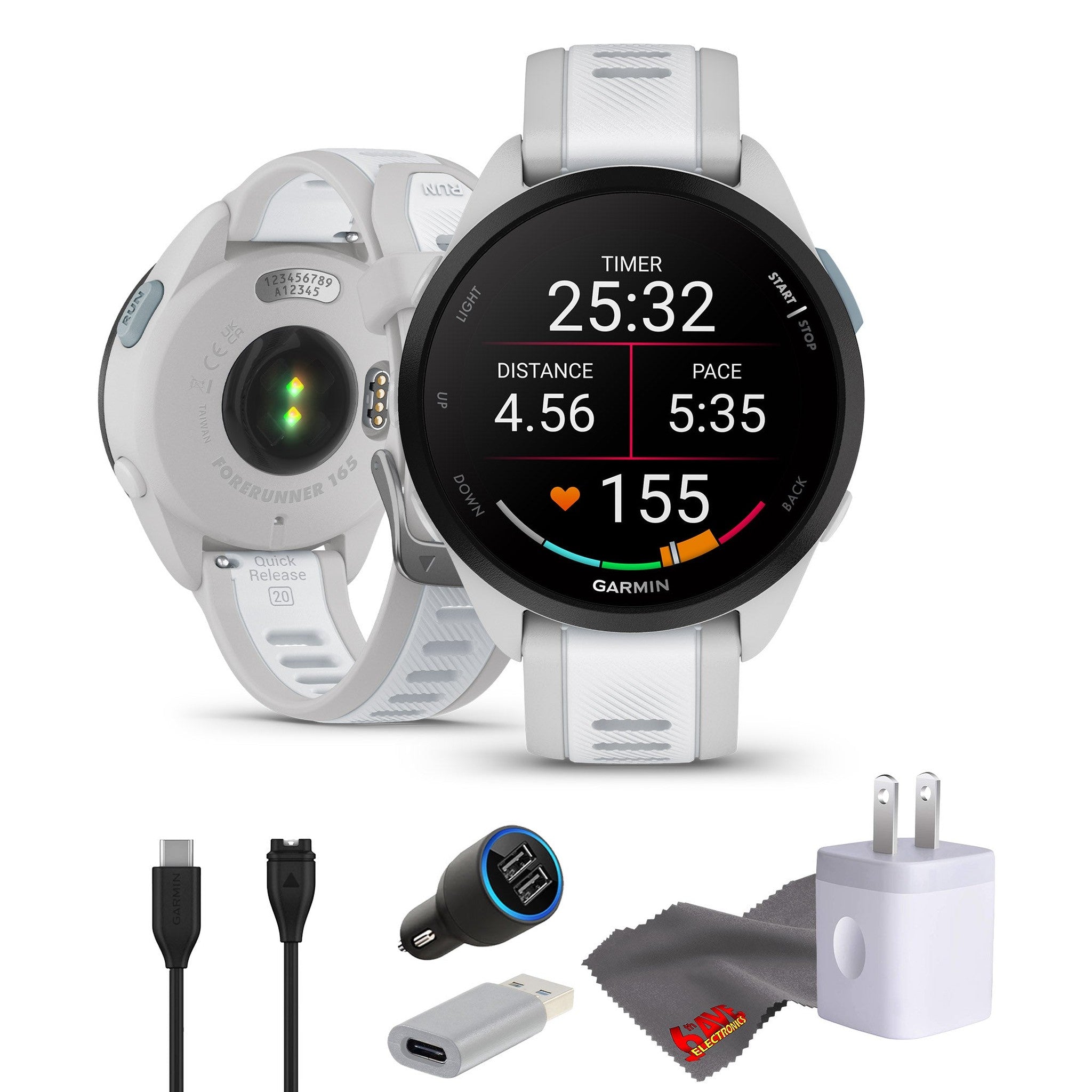 Garmin Forerunner 165 GPS Running Smart Watch Bundle - Mist Gray/Whitestone