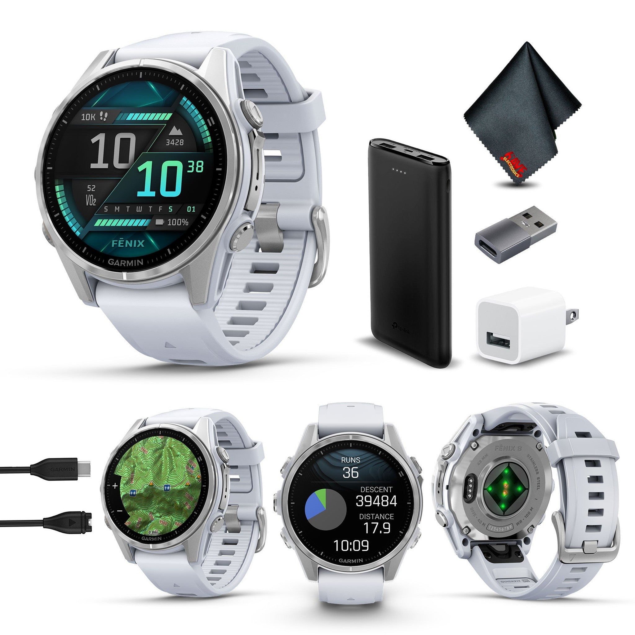 fenix 8 – 43 mm, AMOLED, Silver with Whitestone Silicone Band
