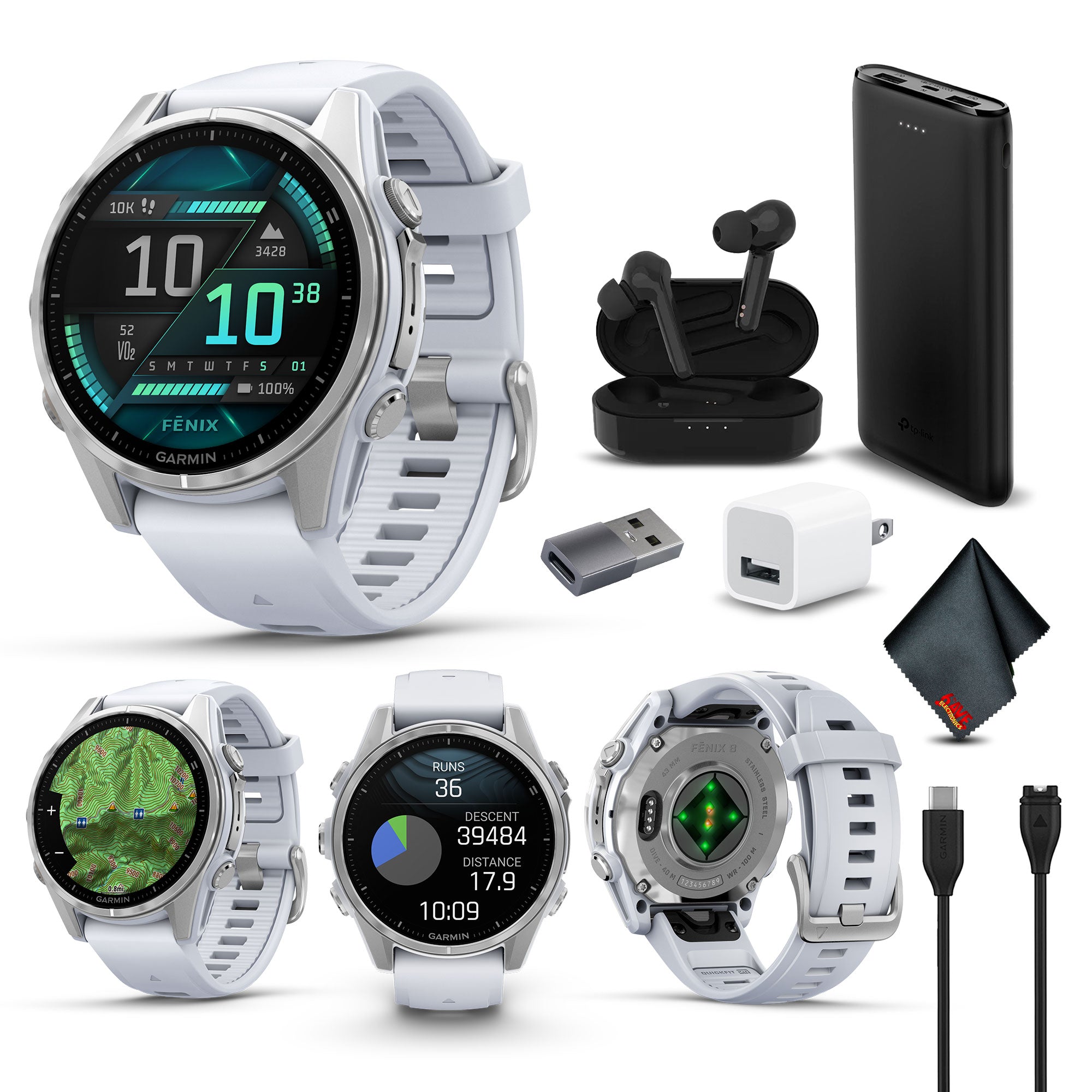 fenix 8 – 43 mm, AMOLED, Silver with Whitestone Silicone Band