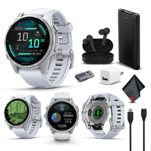 fenix 8 – 43 mm, AMOLED, Silver with Whitestone Silicone Band