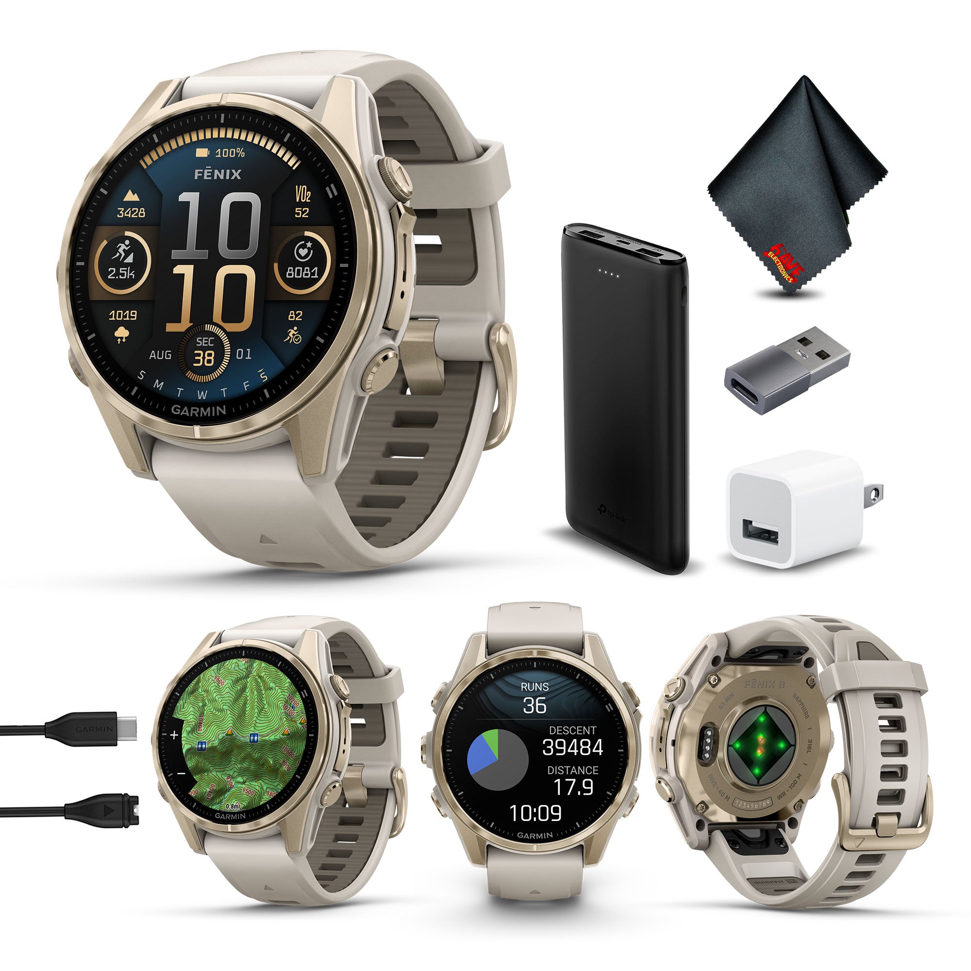 fenix 8 43mm AMOLED Sapphire Soft Gold W/ Fog Gray/Dark Sandstone Silicone Band Garmin