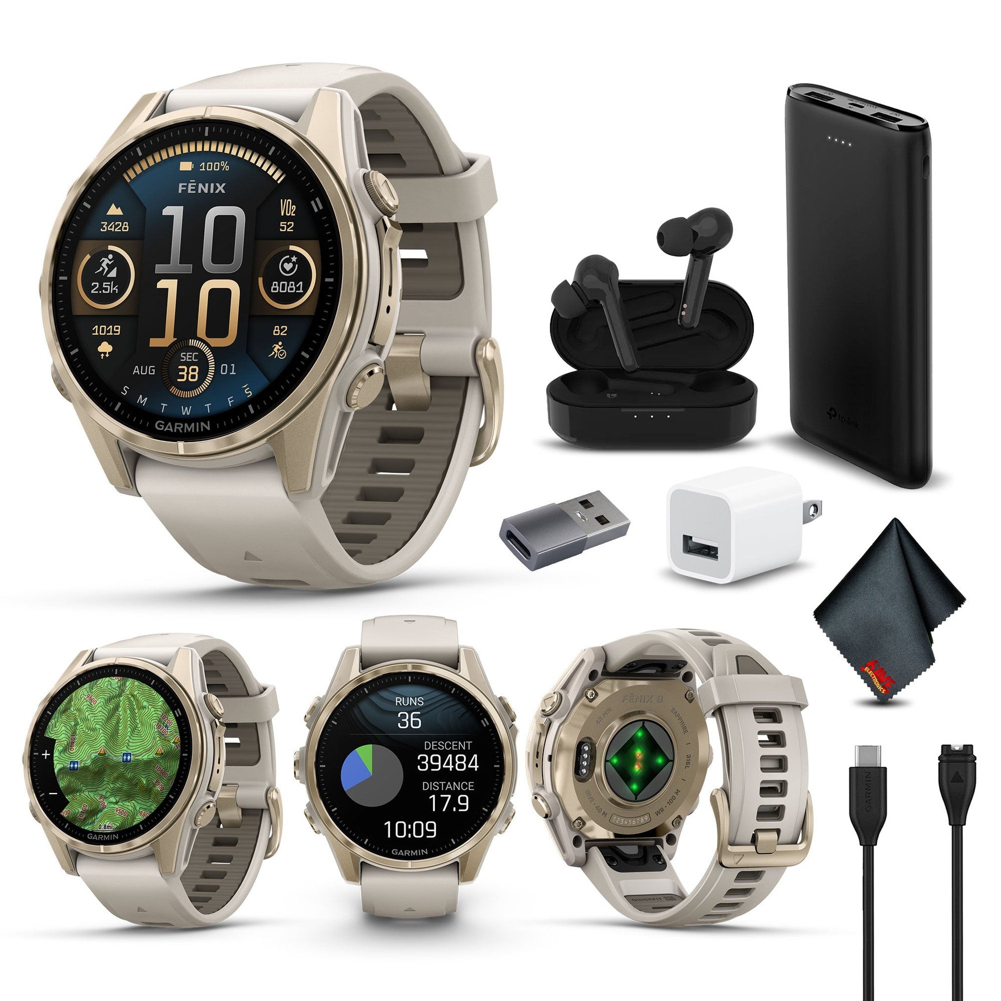 fenix 8 43mm AMOLED Sapphire Soft Gold W/ Fog Gray/Dark Sandstone Silicone Band