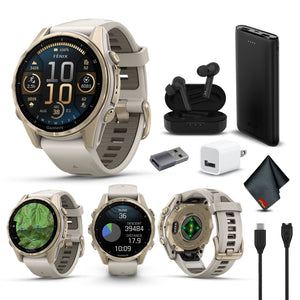 fenix 8 43mm AMOLED Sapphire Soft Gold W/ Fog Gray/Dark Sandstone Silicone Band