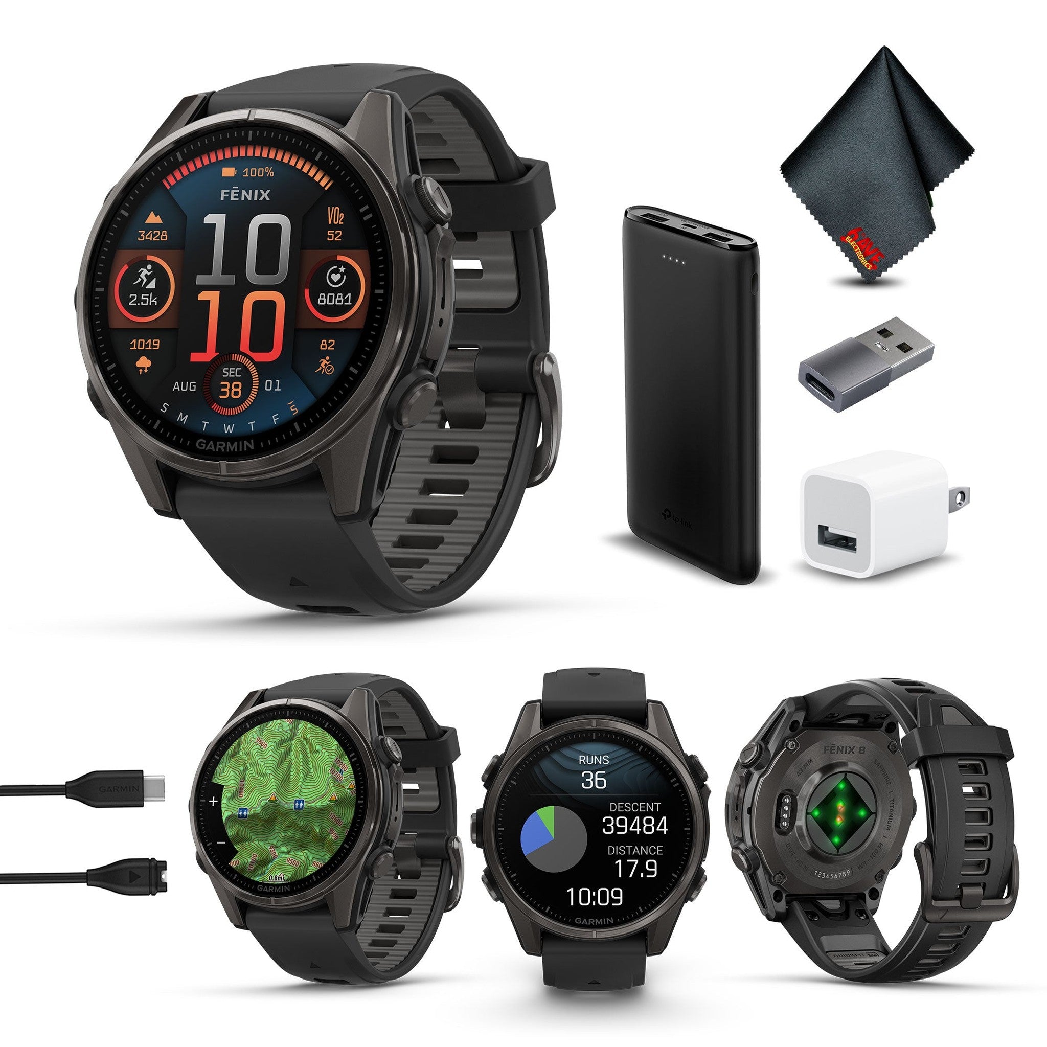 fenix 8 43mm AMOLED Sapphire Carbon Gray DLC Titanium with Black Gray Silicone
