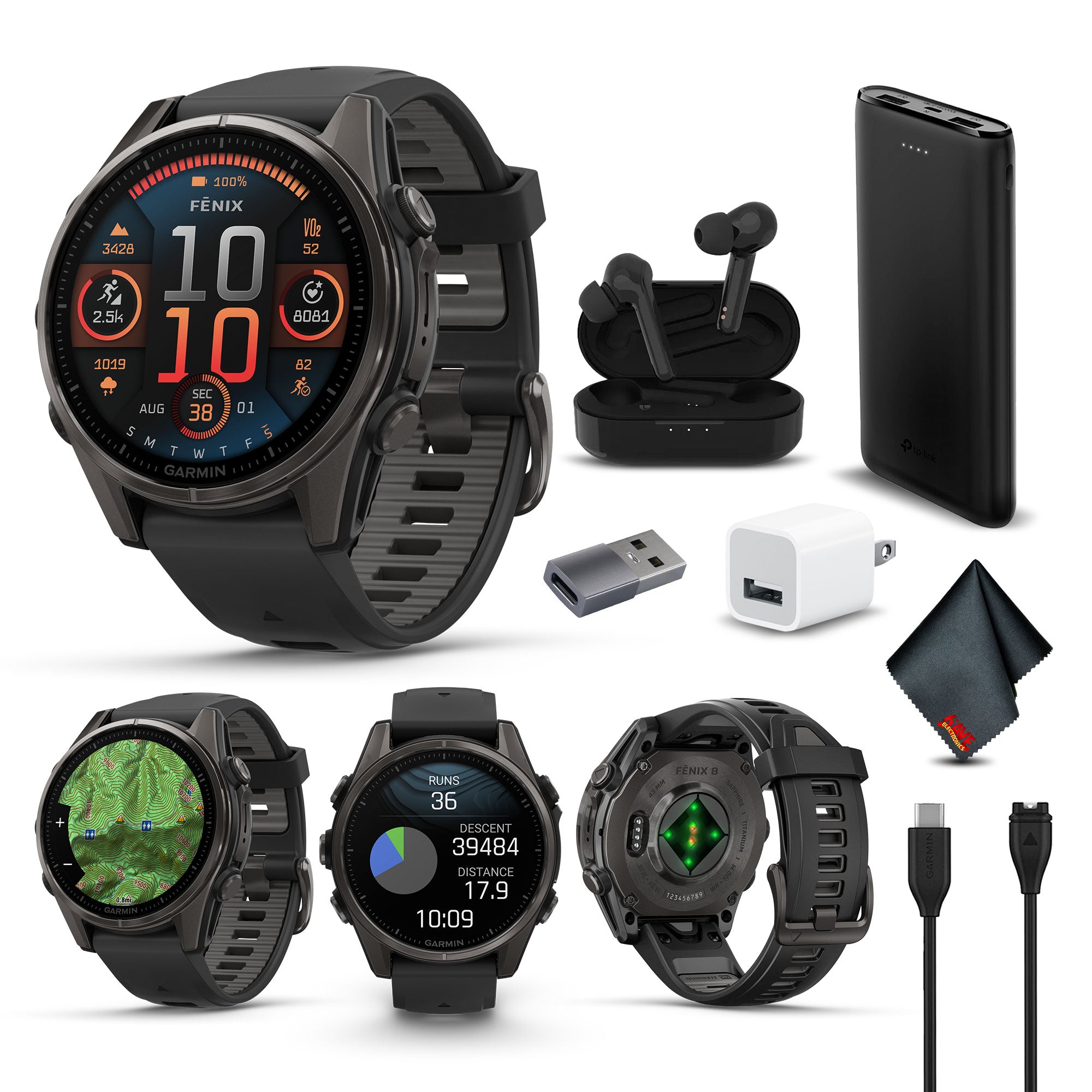 fenix 8 43mm AMOLED Sapphire Carbon Gray DLC Titanium with Black Gray Silicone